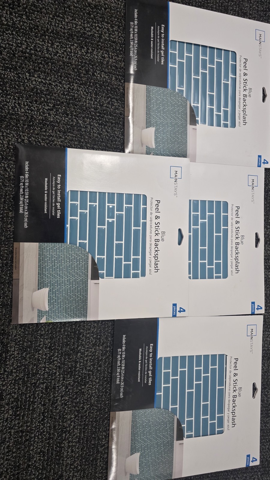 Mainstays Blue Peel & Stick Backsplash Easy To Install Gel Tiles