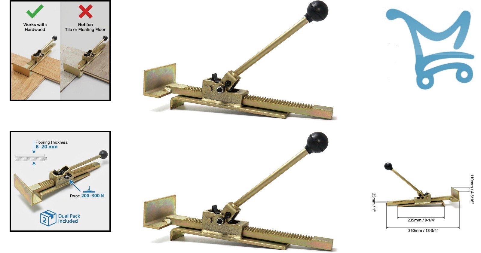 Hardwood Flooring Jack 2 Pack Metal Adjustable Ratchet for Installing and Str…