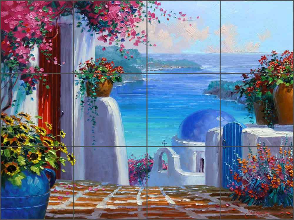 Greece Art Tile Mural Backsplash Senkarik Ceramic Mediterranean Seascape MSA070