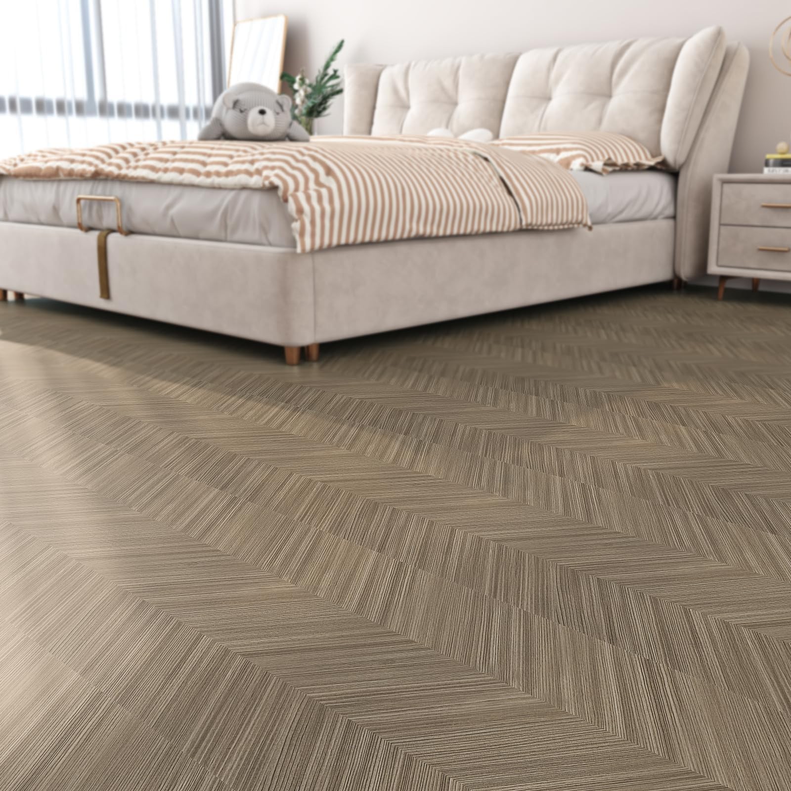 Herringbone Wood Grain Paper for Floors PVC Waterproof Linoleum Flooring Roll