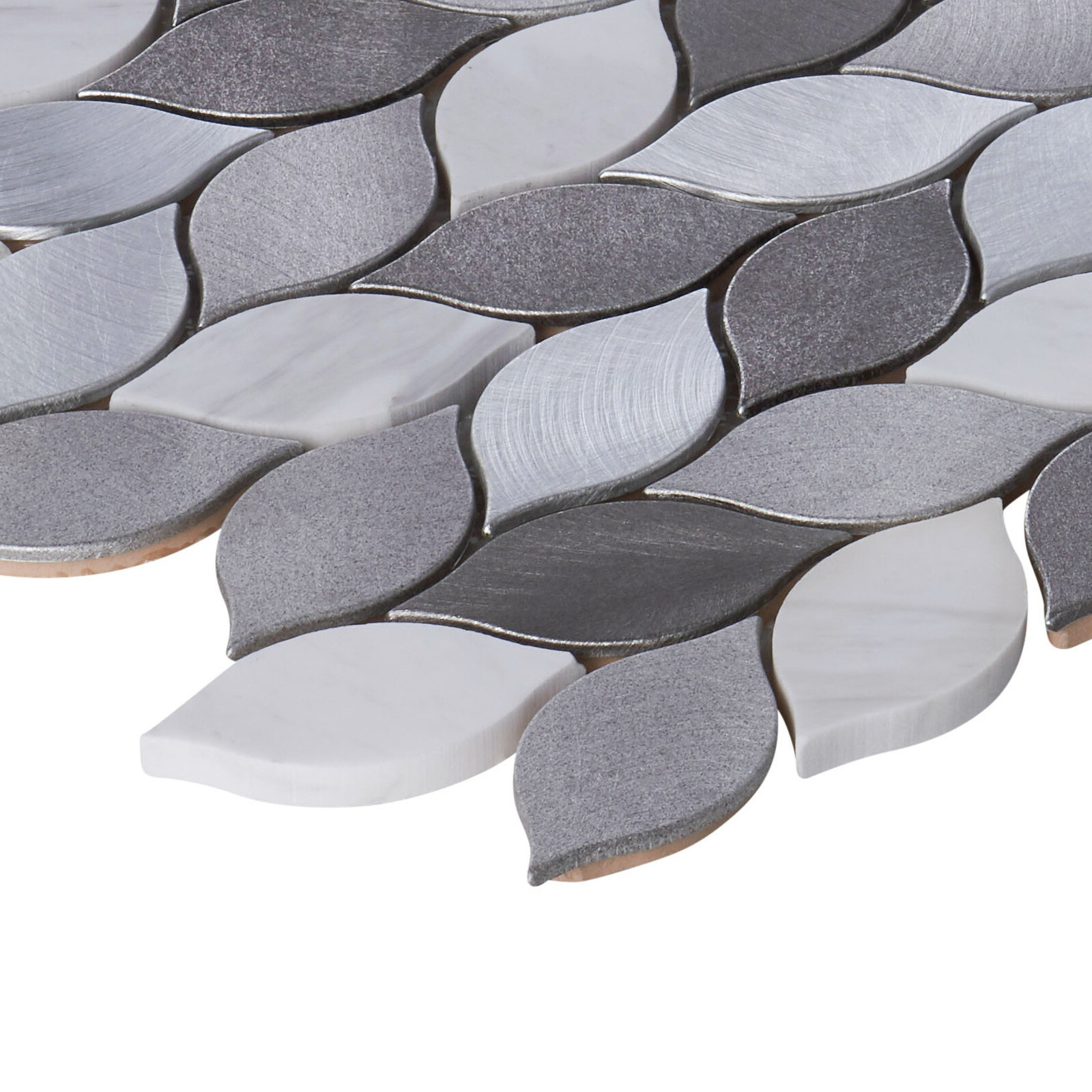Modern Gray Metallic Blended Natural Stone Leaves Pattern Mosaic Backsplash Tile