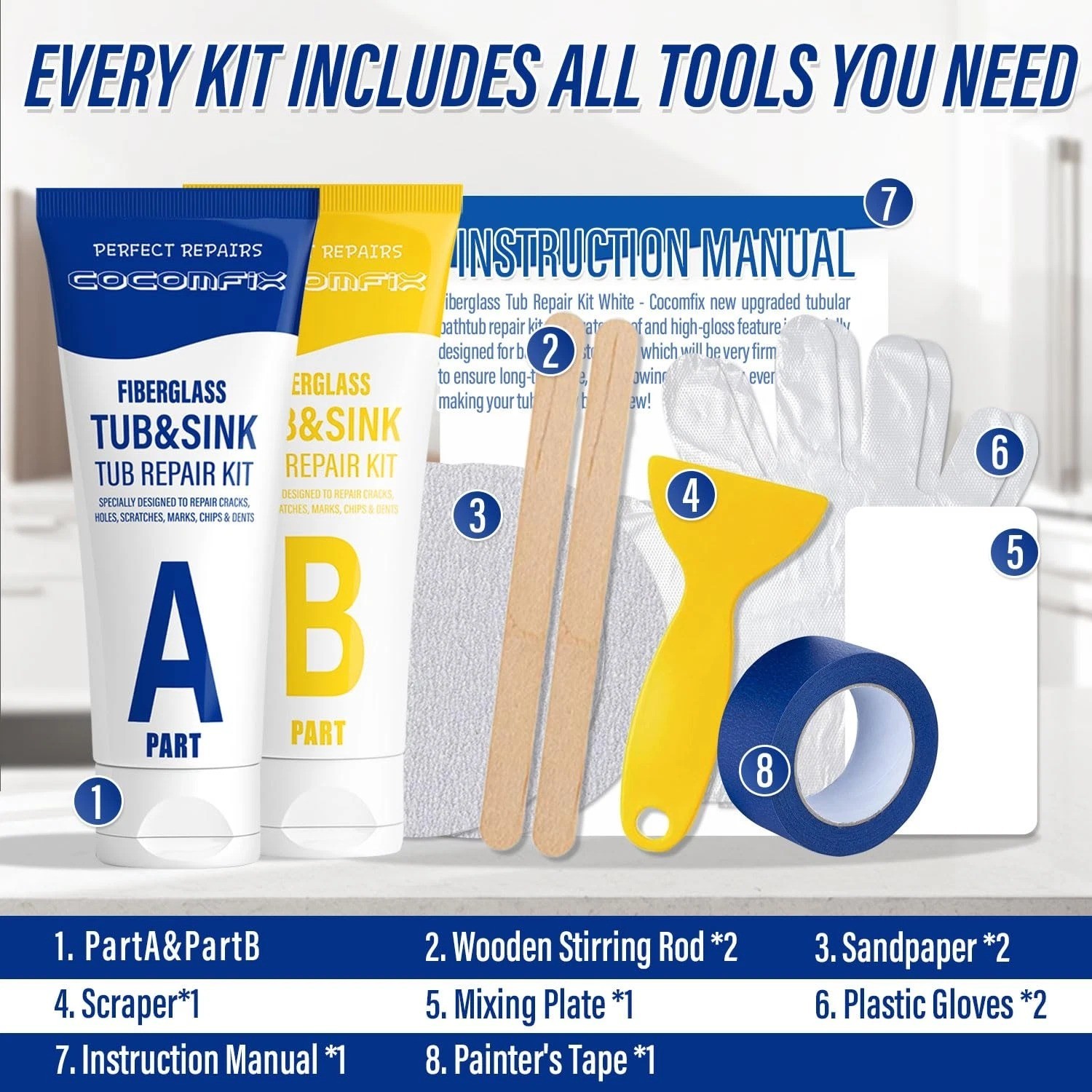 Bathtub Repair Kit White, Bathtub Enamel and Fiberglass Tub Repair Kit, Fix Chip