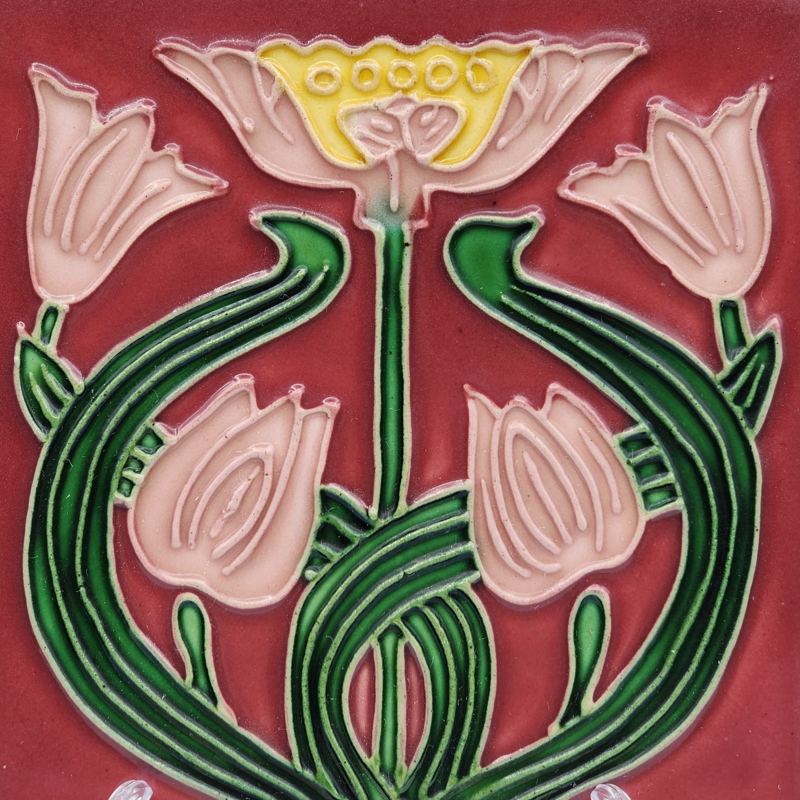 Art Nouveau Style Tube-Lined Embossed Tulip? Flowers Tile LAST ONE