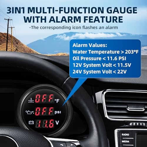 Triple Gauge Set – Water Temp (104°F-248°F), Oil Pressure (0-145PSI), Black