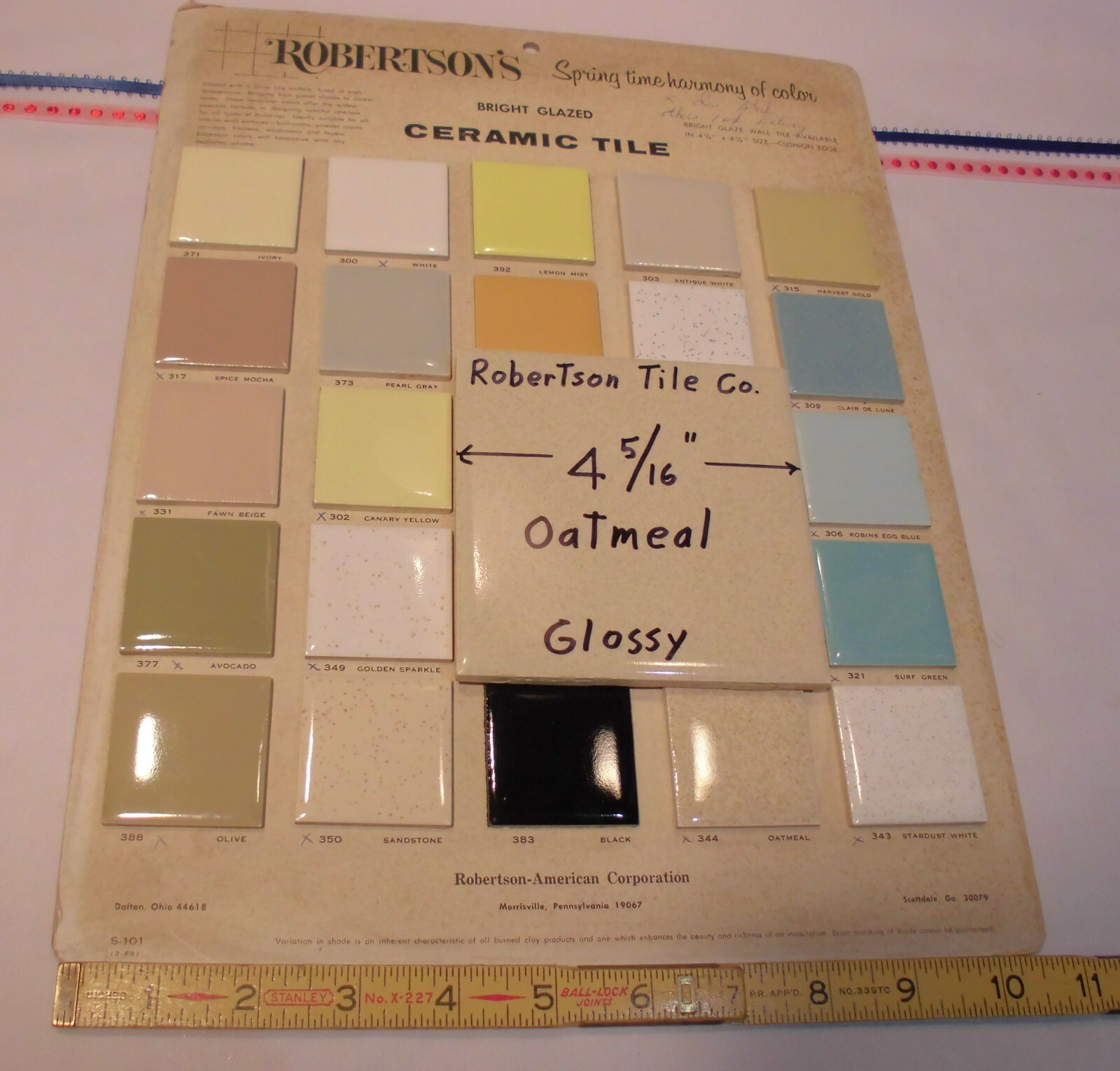 1 pc. Ceramic Tile *Oatmeal Color* 4-3/8″- 4-5/16″ Robertson Co. Cleaned Used