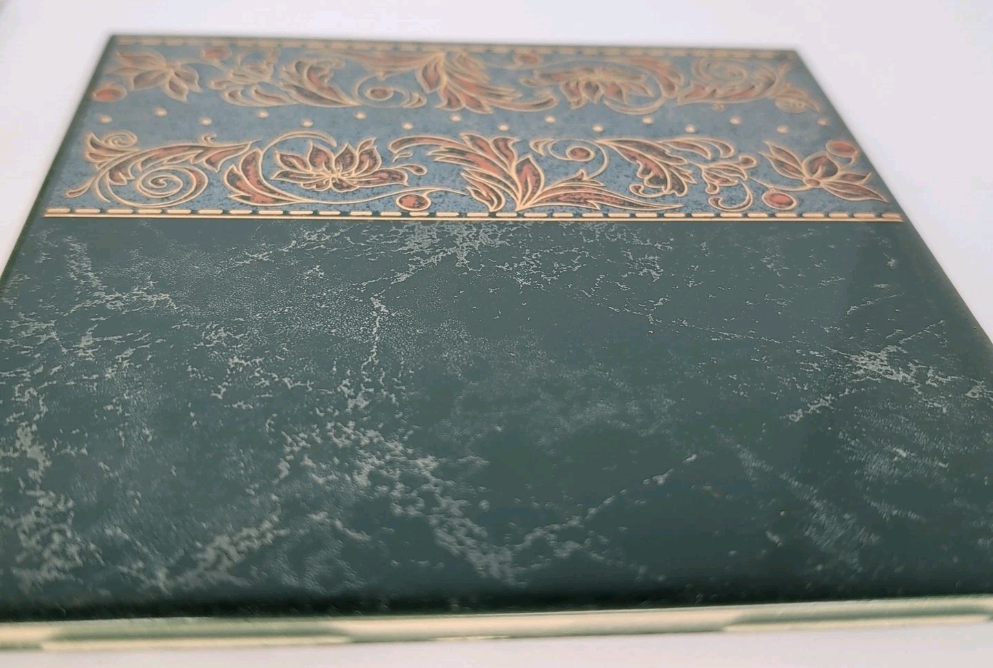 NOS Vintage Remington Marble & Border Ceramic Tile 6″ x 6″ Deep Athens Green