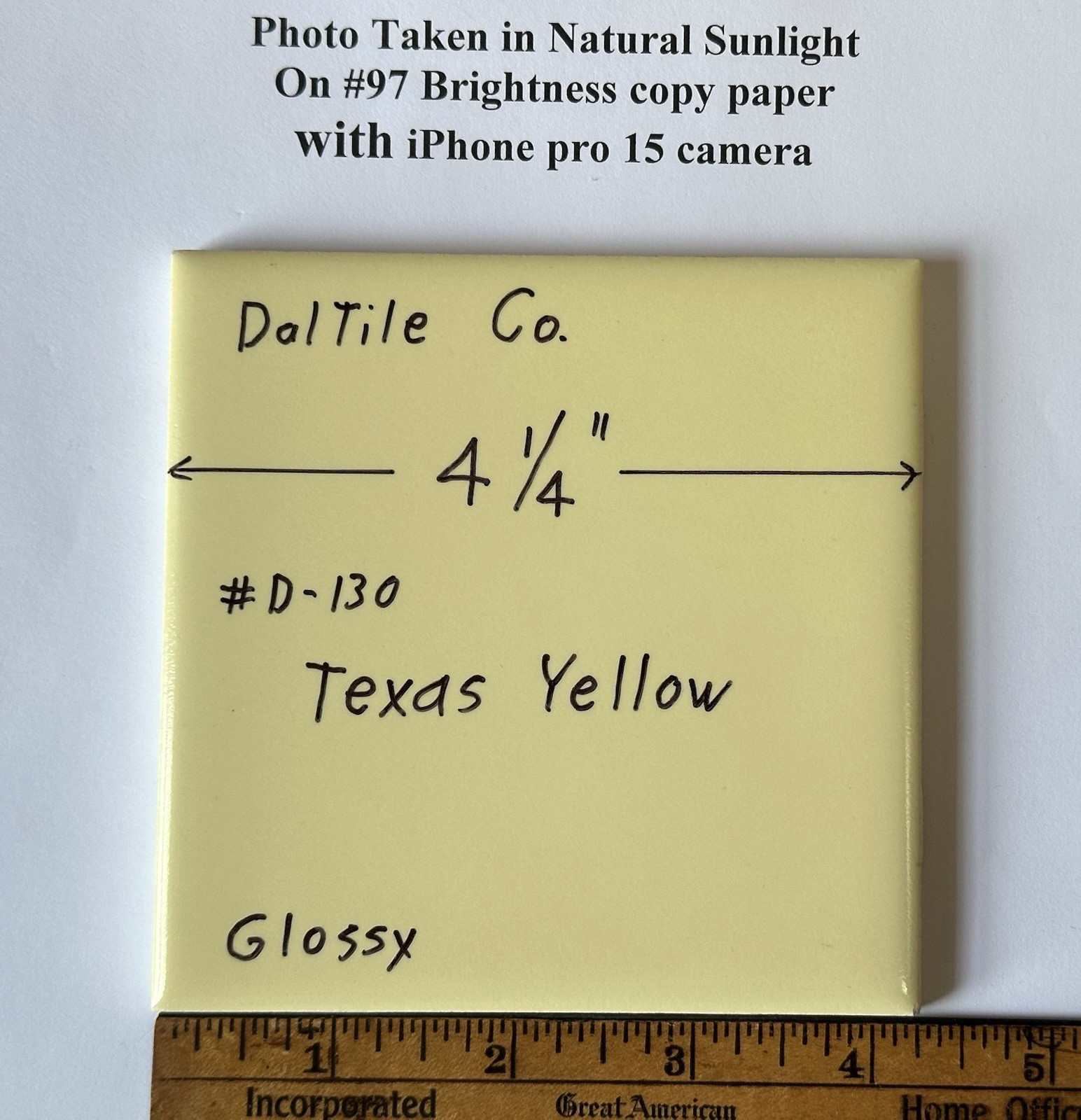 1 pc. Texas Yellow: 4-1/4″ Glossy Ceramic Tile, Made by Daltile Co. in USA, New