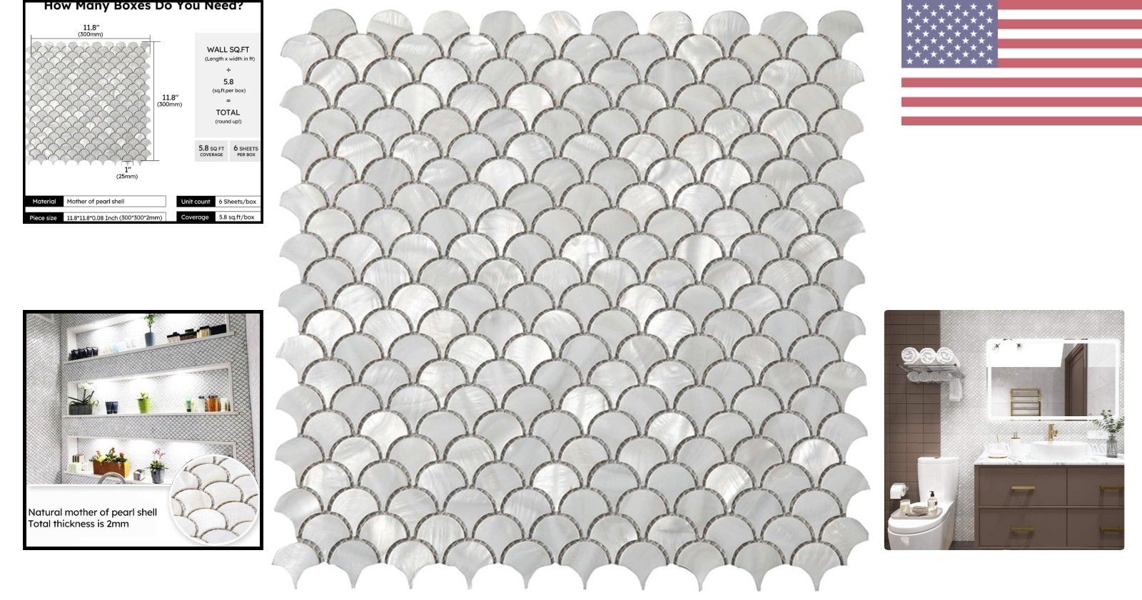 Modern Fish Scale Backsplash Tiles – Pack of 6 Water-Resistant Shell Sheets