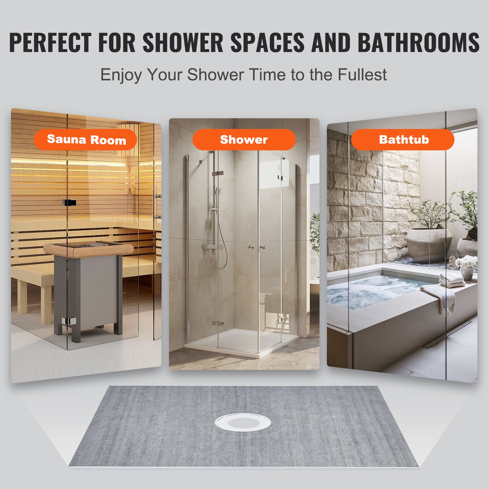 Uimoso Shower Curb Kit with Pan, 60×48″ and 2″ Central ABS Flange, Waterproof