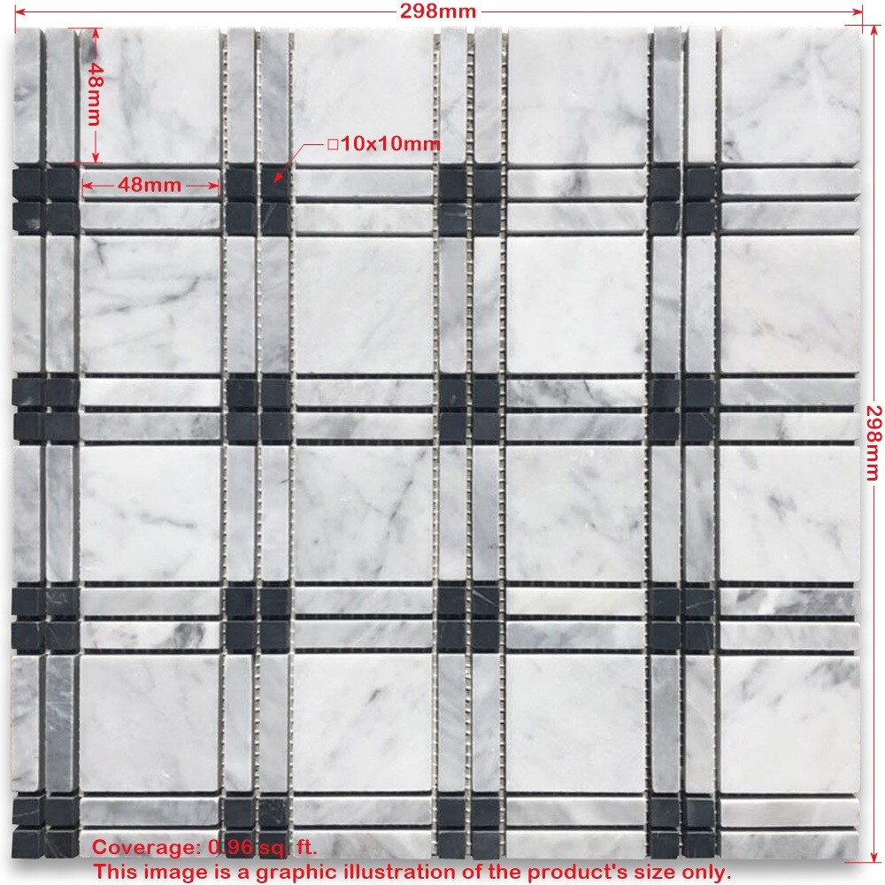 C261XH Carrara White Black Gray Marble Plaid Tartan Wall Floor Tile Matte