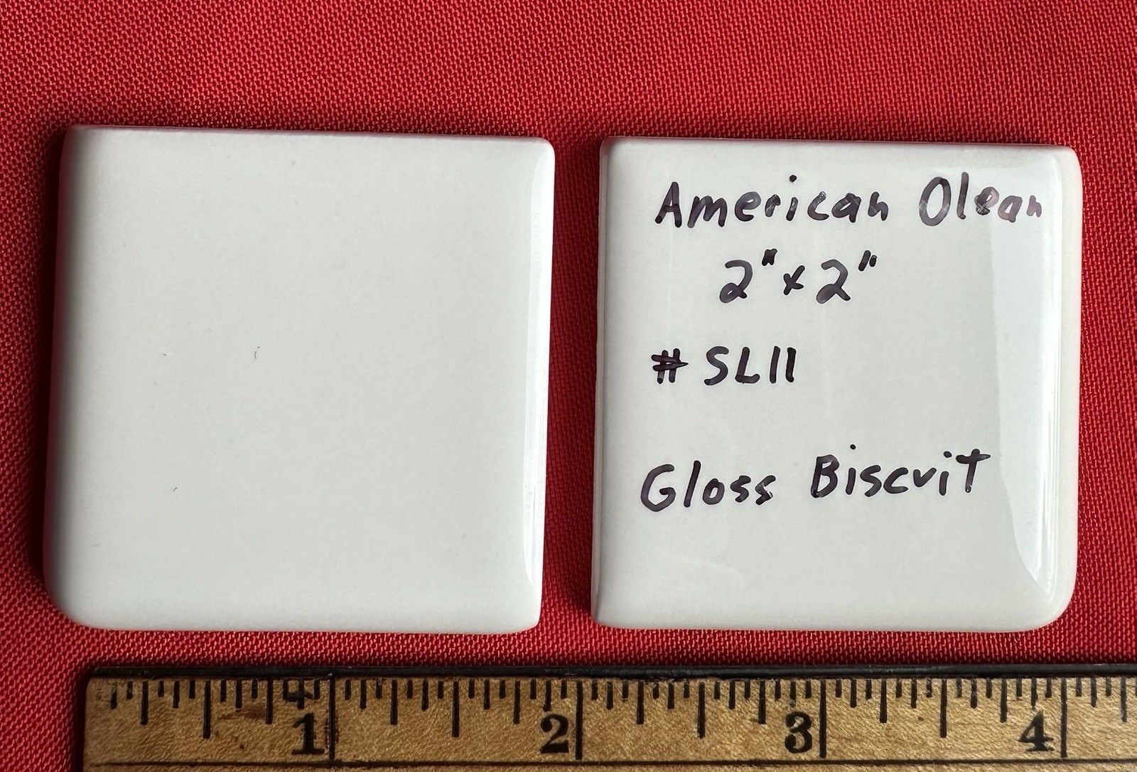 2 pcs. #SL11 Gloss Biscuit: 2″ X 2″ X 5/16″ Ceramic Flat Bullnose Corner Tiles