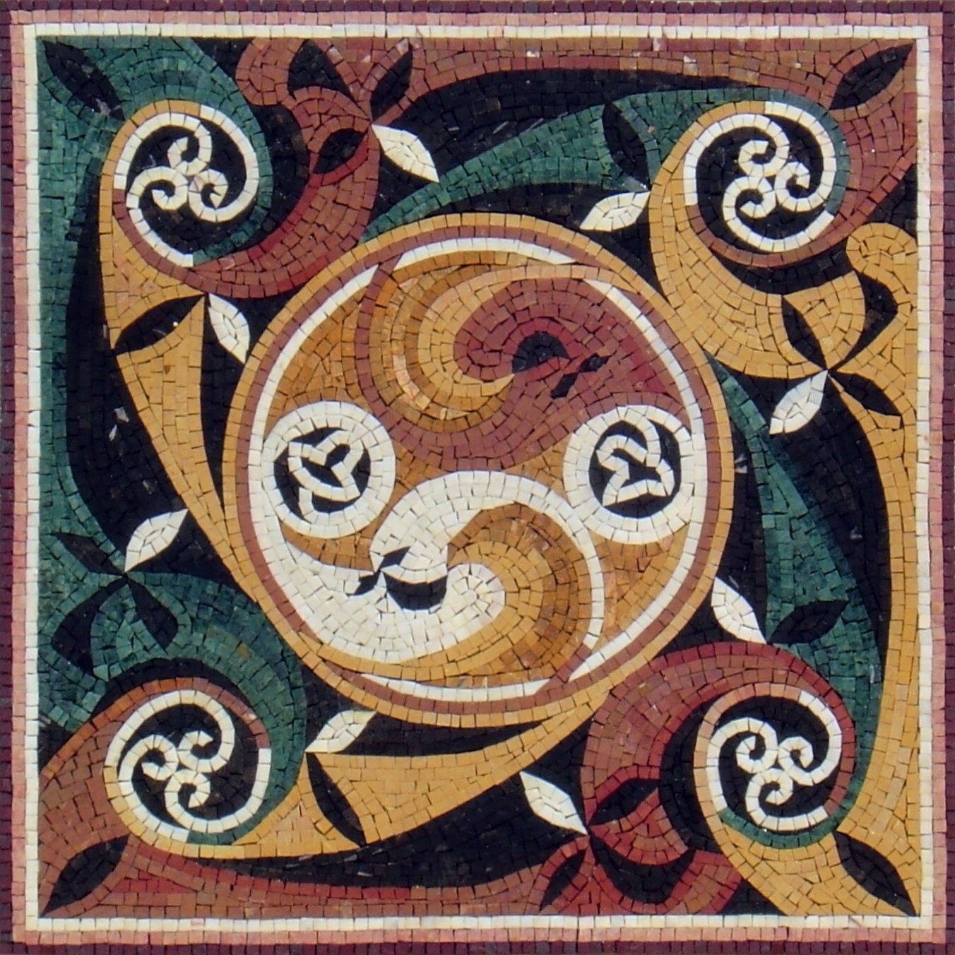 Handmade Square-Shaped Multicolored Abstract Swirl Pattern Mosaic Tile