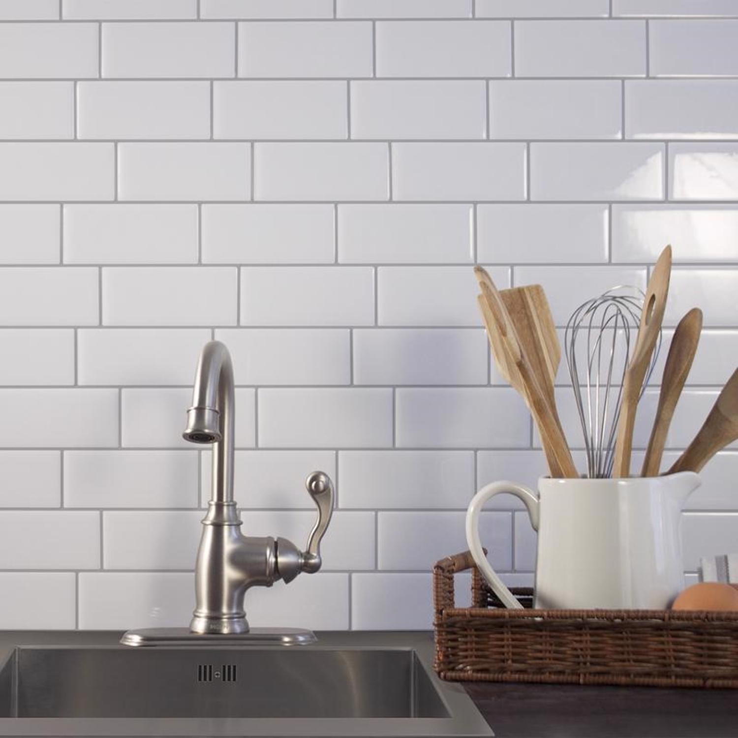 Smart Tiles White Mosaic Vinyl Adhesive Wall Tile 4 pc (6-Pack)