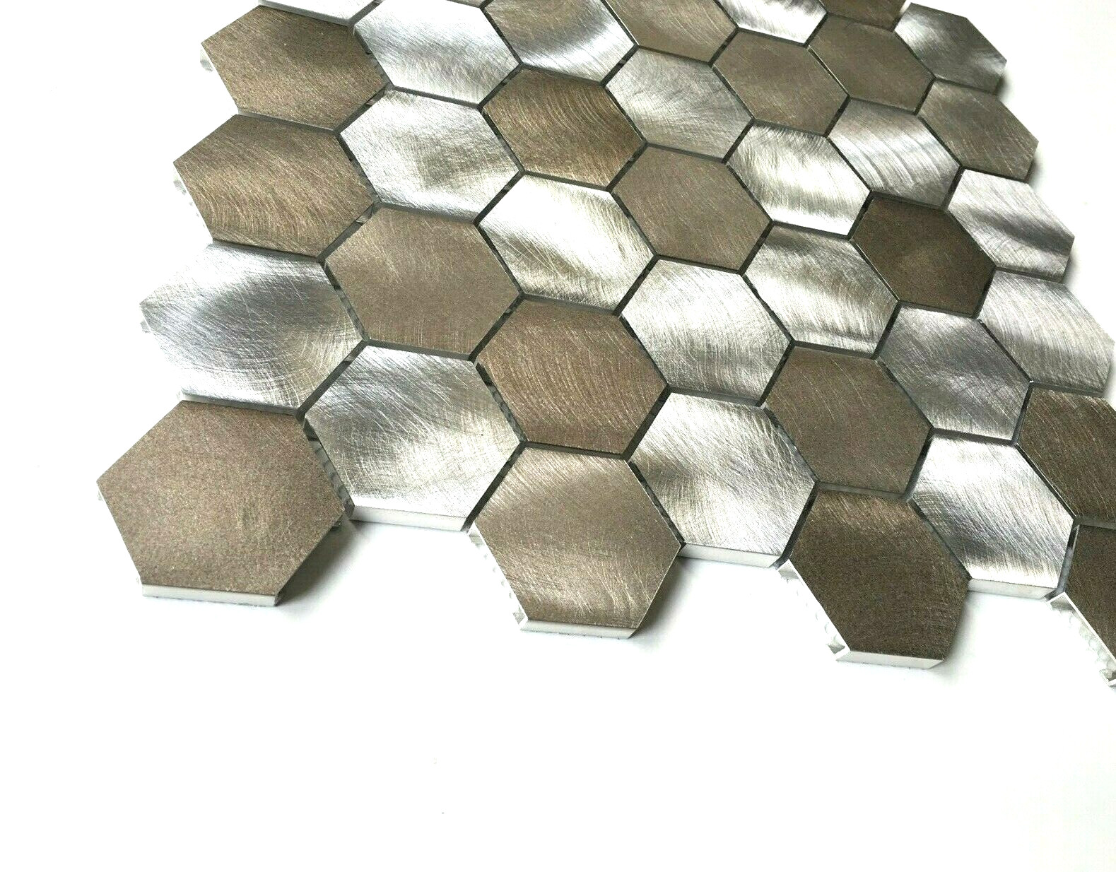 Brushed Aluminum Multi-Color 2 inch Hexagon Mosaic Backsplash Tile (BOX OF 10)