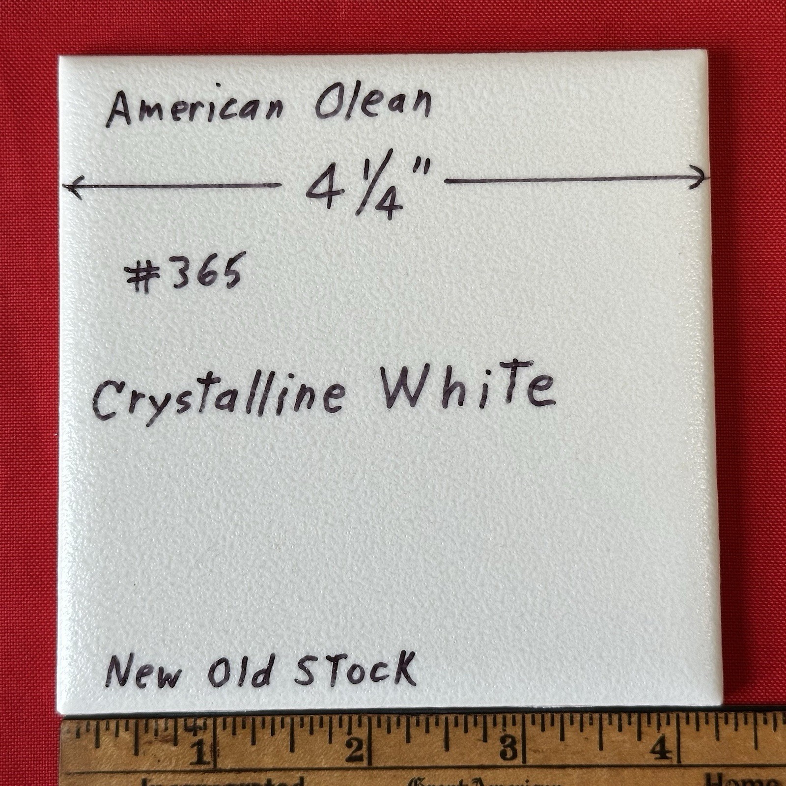 1 pc. White Crystalline Ceramic Tile by American Olean: 4-1/4″ from 1970’s -90’s