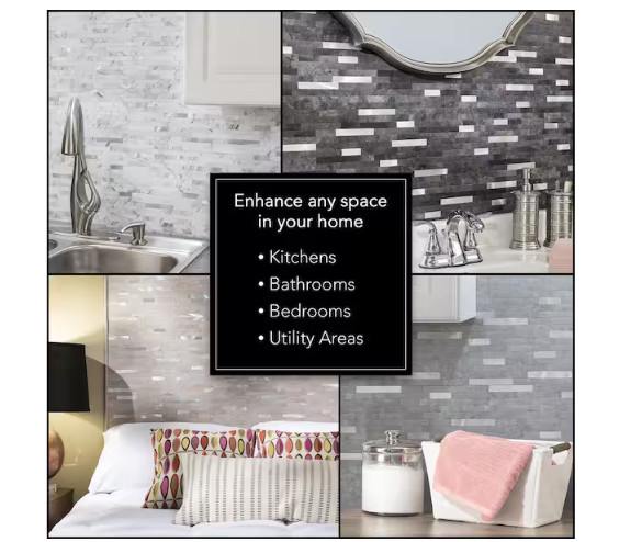 Aspect AC004 Collage 11.75″x12″ Metal & Composite Peel/Stick Backsplash, Cloud
