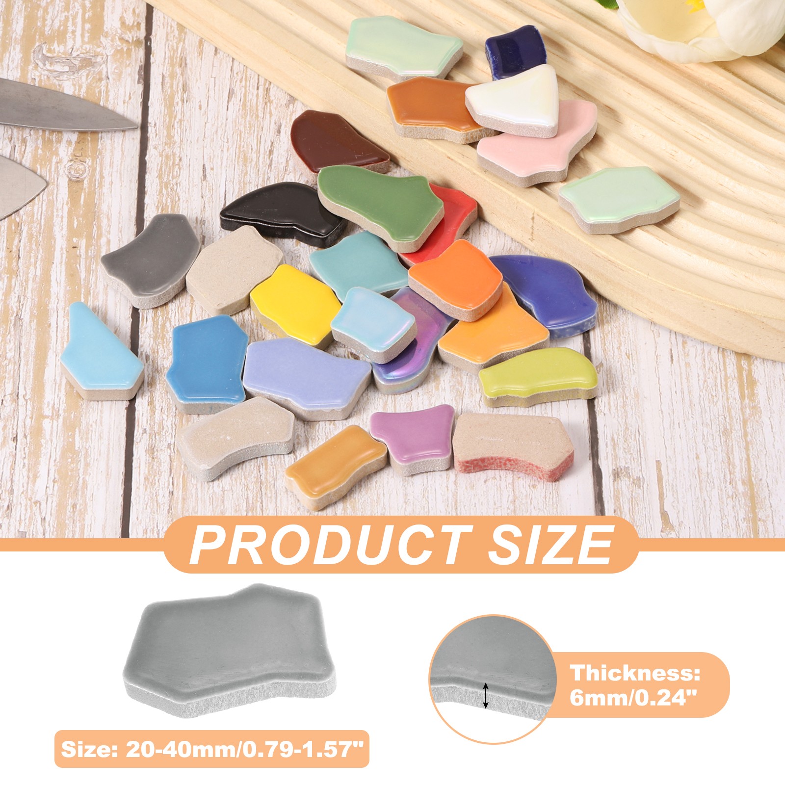 250g/0.55LB Irregular Ceramics Mosaic Tiles, Black White Gray