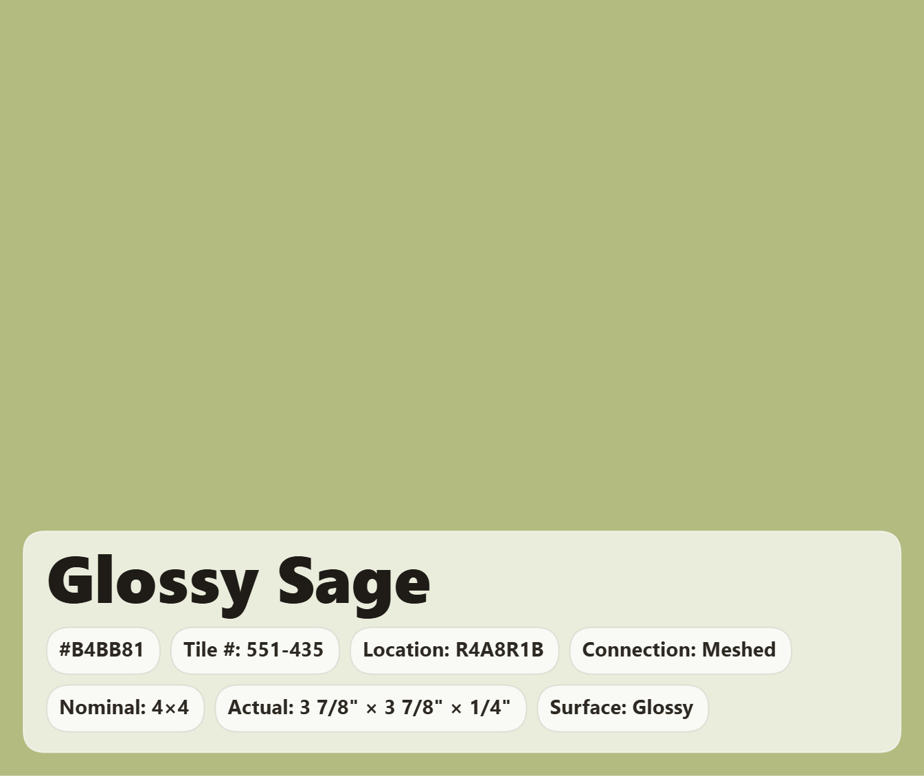 4×4 Tile Glossy Sage Square Wall Remodel Ceramic C#551-435 Sample