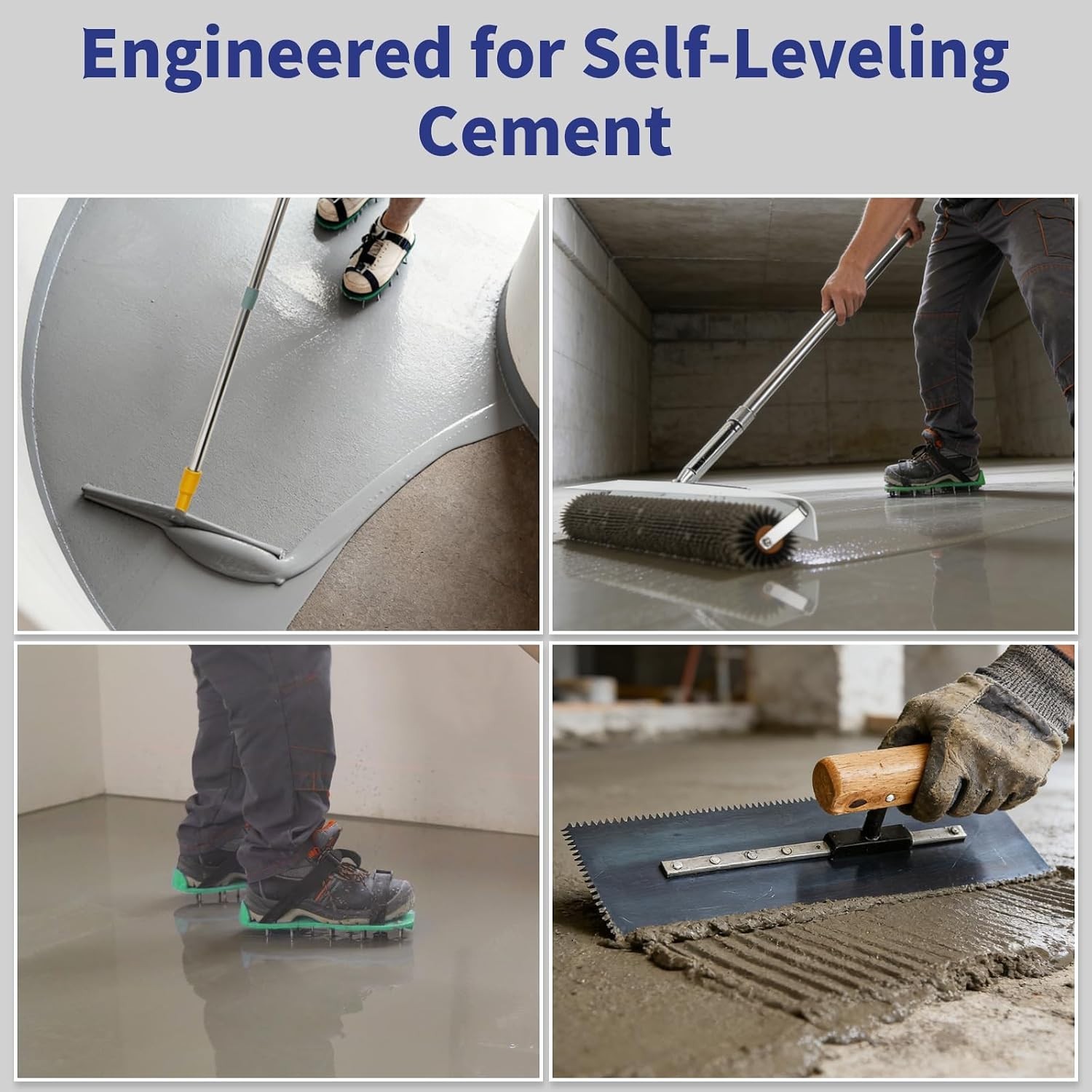 Self Leveling Concrete Tools, Stainless Steel Epoxy Squeegee, Spiked Roller for