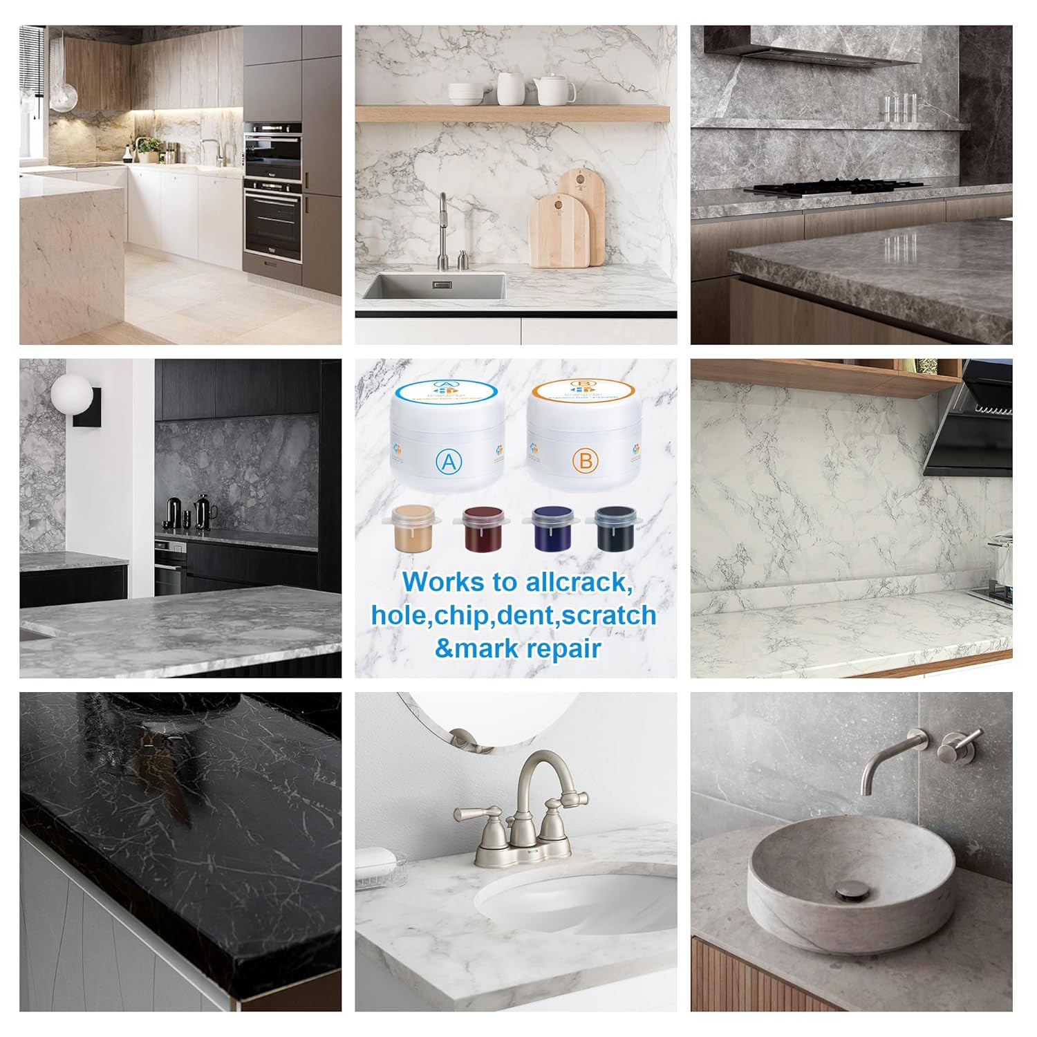 Marble Granite Repair Kit Quartz Countertop Kit Chip Dents Cracks Holes Scratchs