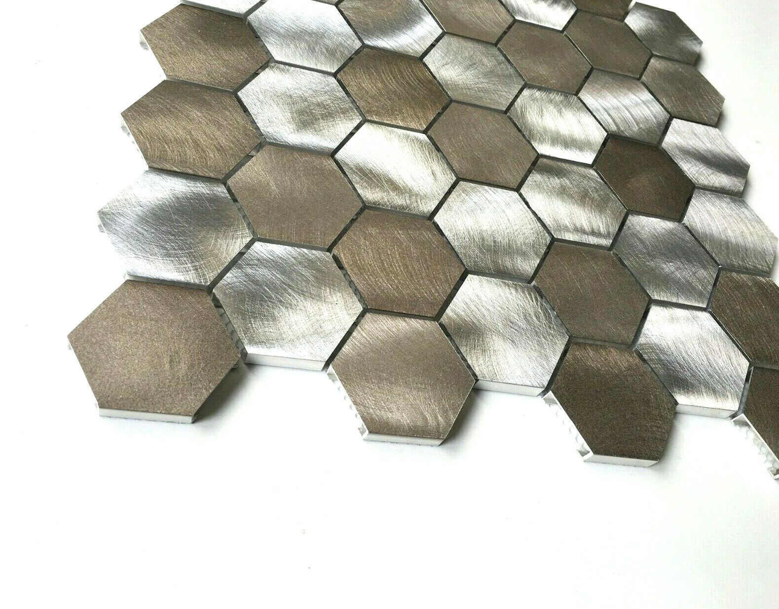 Brushed Aluminum Multi-Color 2 inch Hexagon Mosaic Backsplash Wall Tile
