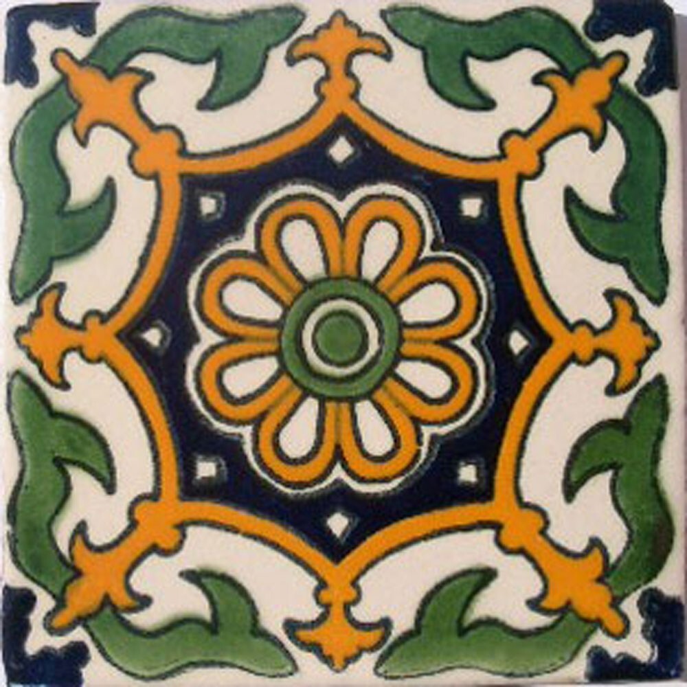 #C061) Mexican Tile sample Ceramic Handmade 4×4 inch, GET MANY AS YOU NEED !!