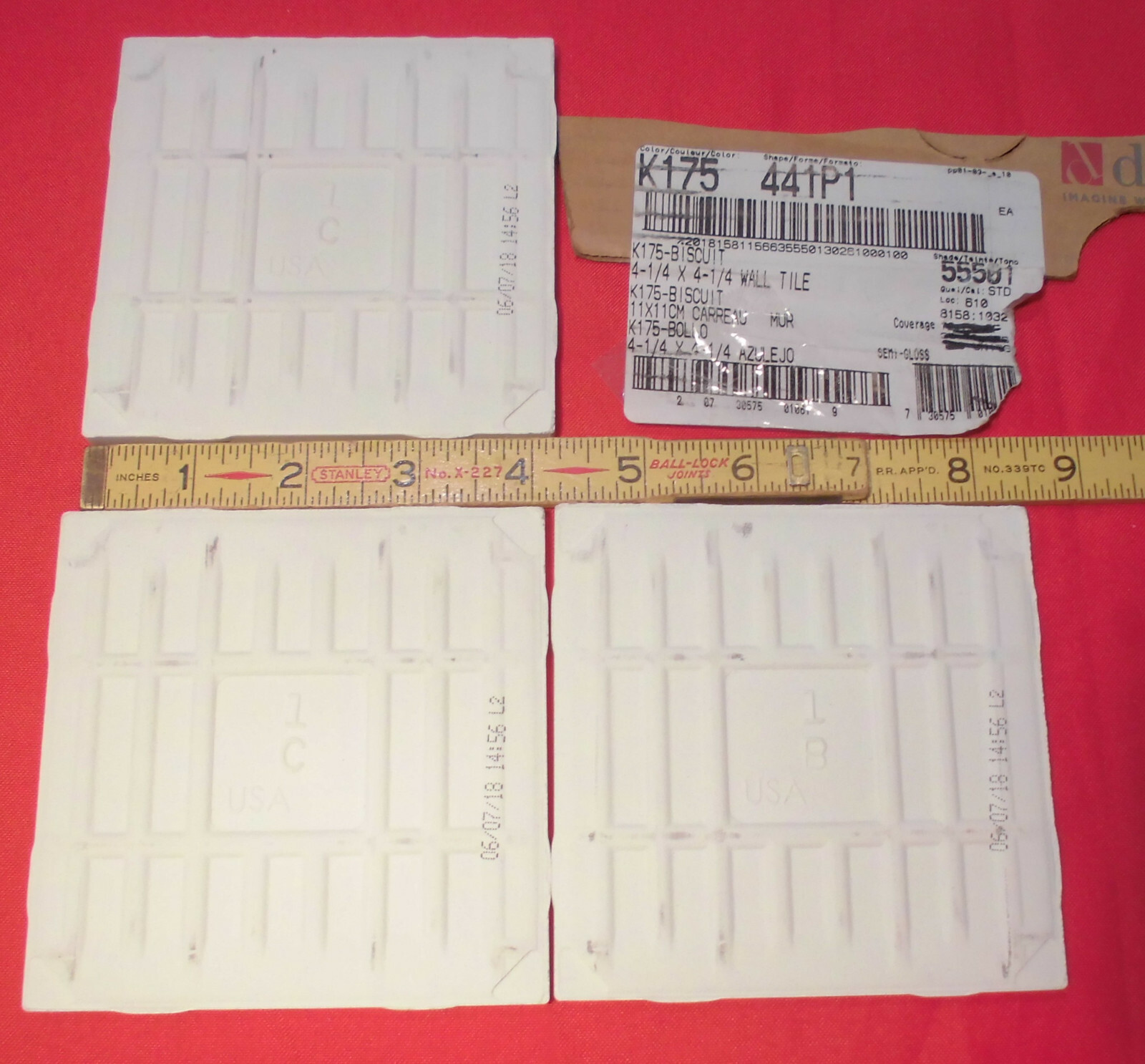 5 pieces *Gloss Biscuit* Ceramic Tiles by The Daltile Co….4-1/4″ Square NEW