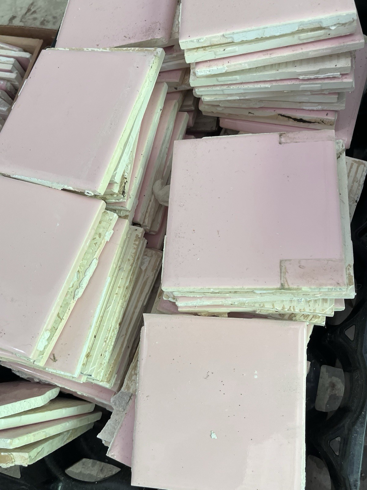 Vtg Lot 100’s-PINK Mosaic Tile USA Company-4 3/8″ Square Ceramic-Reclaimed-Ohio