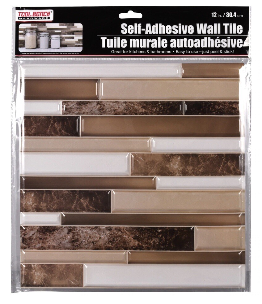 LOT of 5 Sheets Hardware Self Adhesive Tan, Brown and White Wall Tile, 12×12 in.