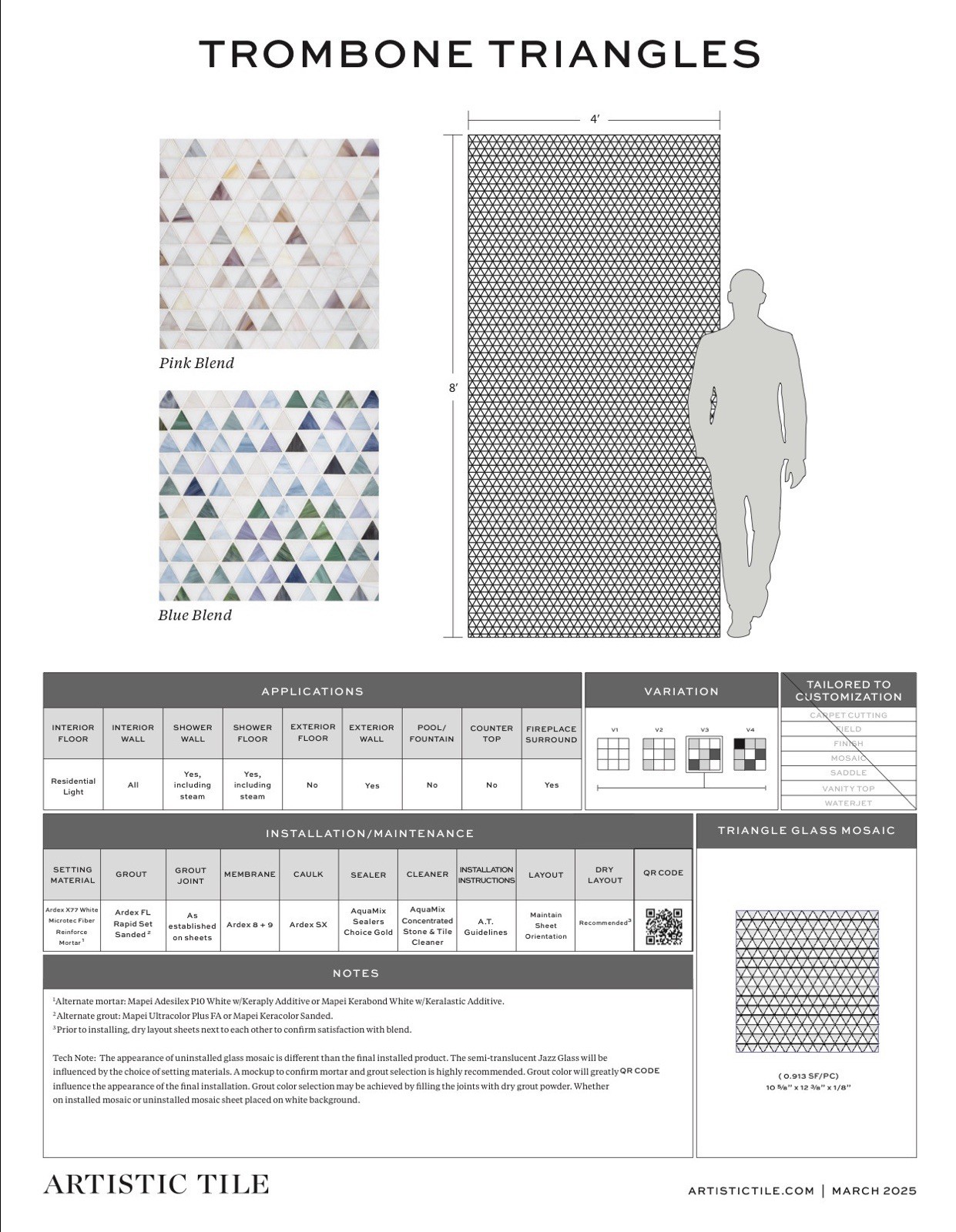 Artistic Tile Trombone Triangles Pink Blend Glass Mosaic Luxury Tile Sheets