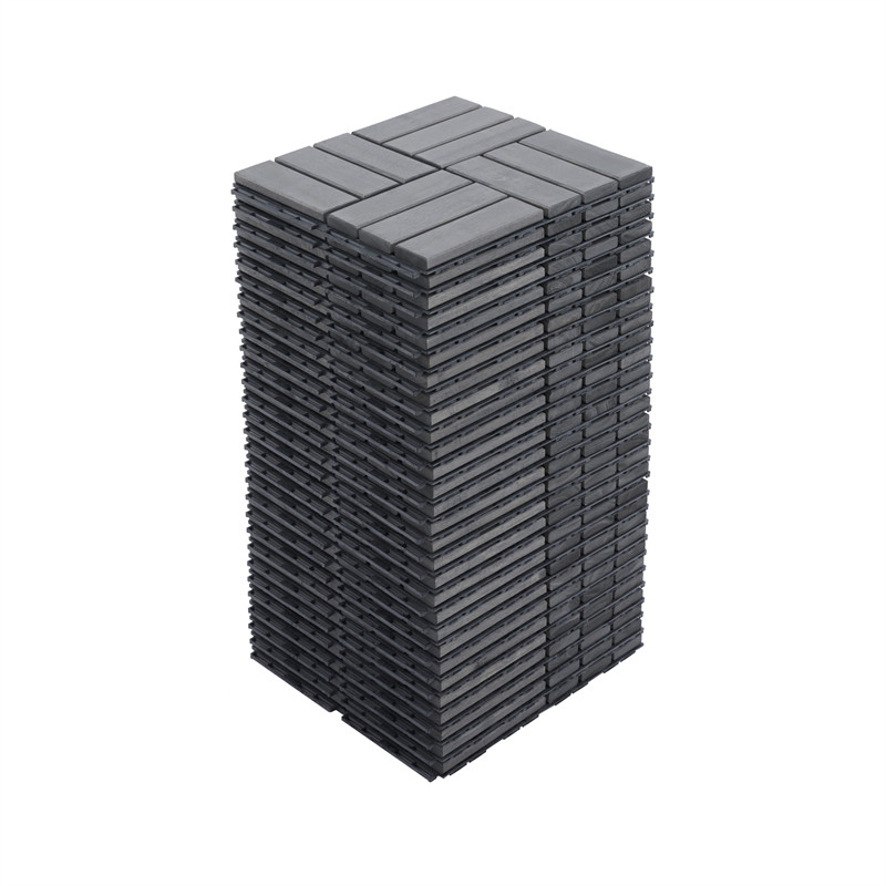 12″x12” Interlocking Deck Tiles Checker Pattern Acacia Wood Outdoor Flooring