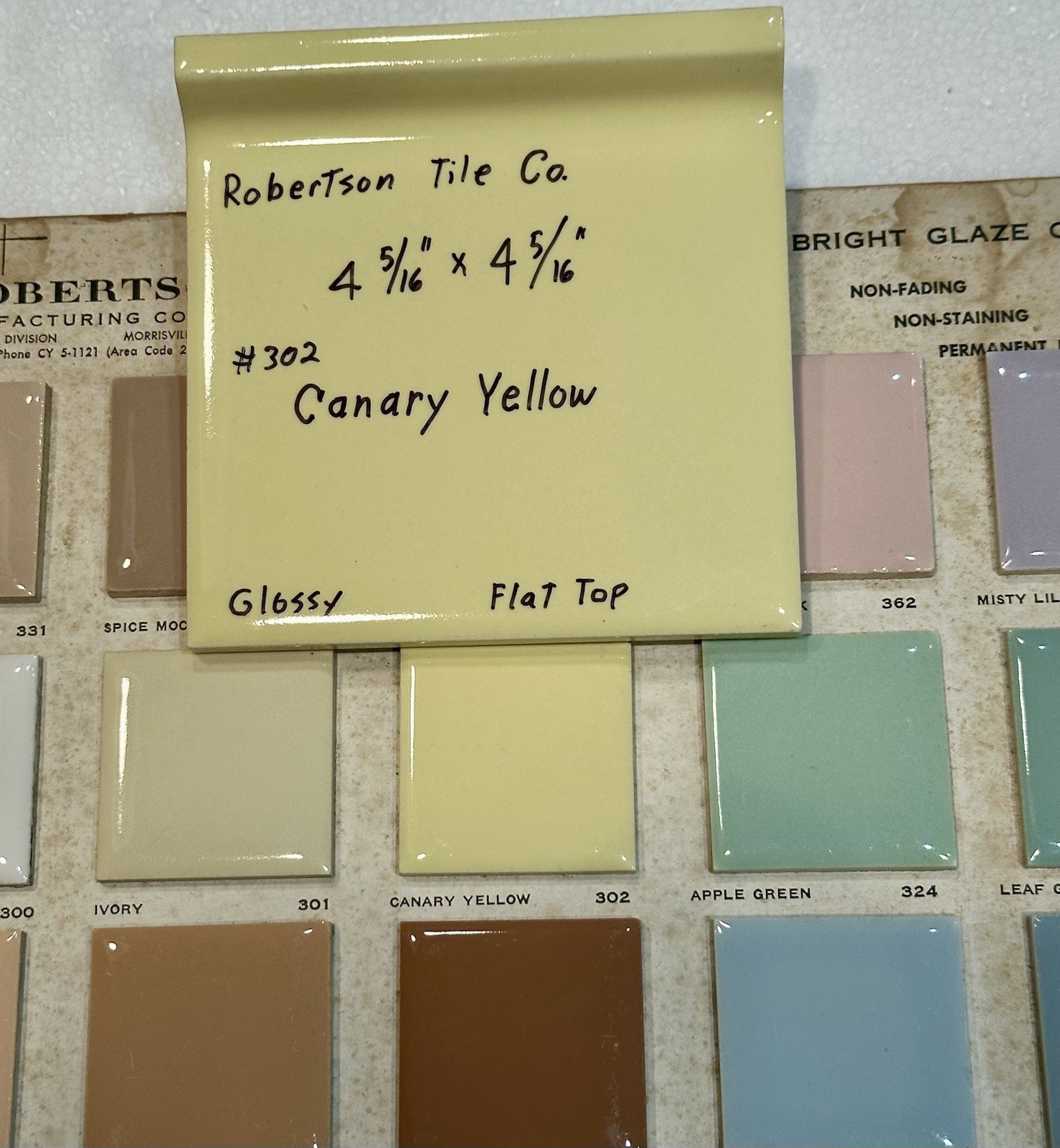 1 pc. Canary Yellow: Gloss Cove-Base Ceramic Tile 4-5/16″ Made in USA, New