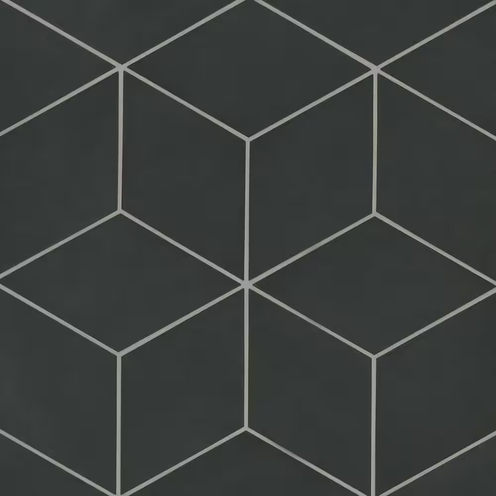 Allora Rhombus 7 In. X 12 In. Matte Solid Black Porcelain Tile (9.46 Sq. Ft. /Ca