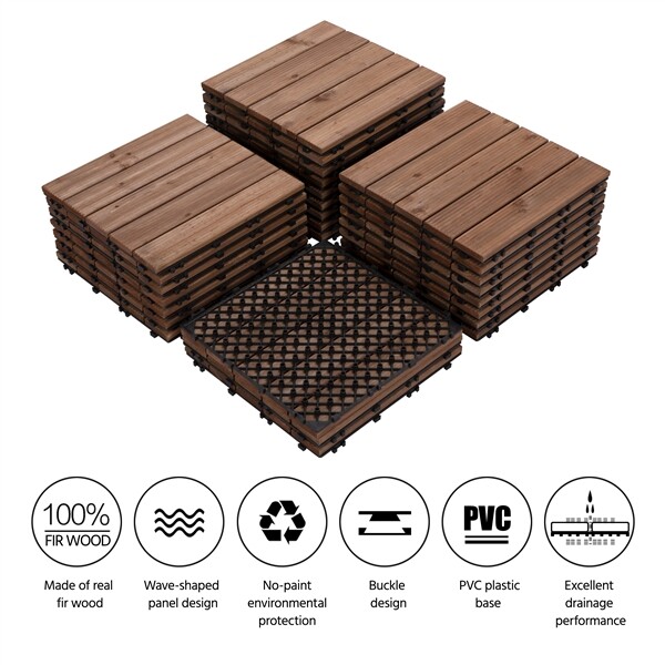 27pcs Wooden Patio Tiles Interlocking Flooring Deck Tile Outdoor Pathway 12×12”