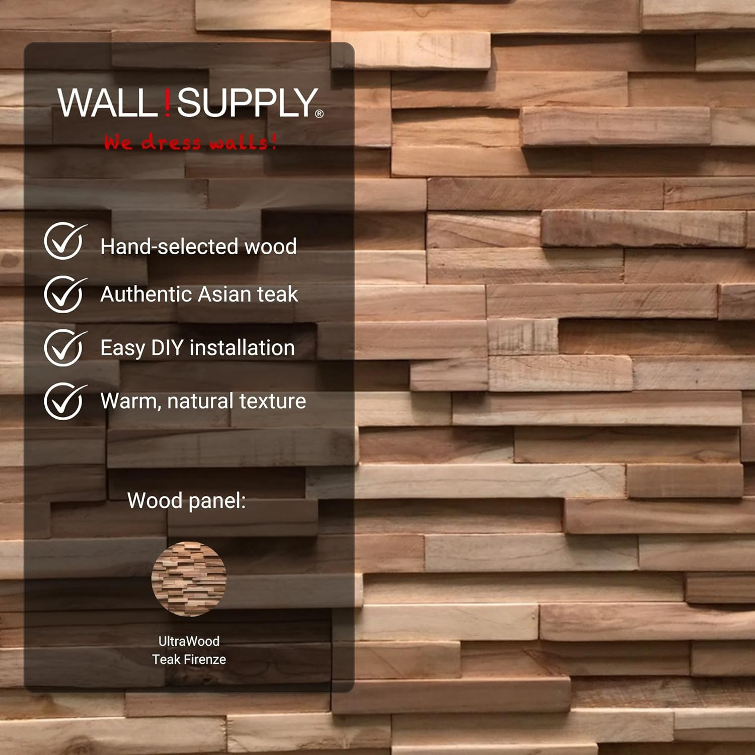 Reclaimed Teak 3D Wall Panels – Easy DIY Home Decor for Any Room – 10 Pack