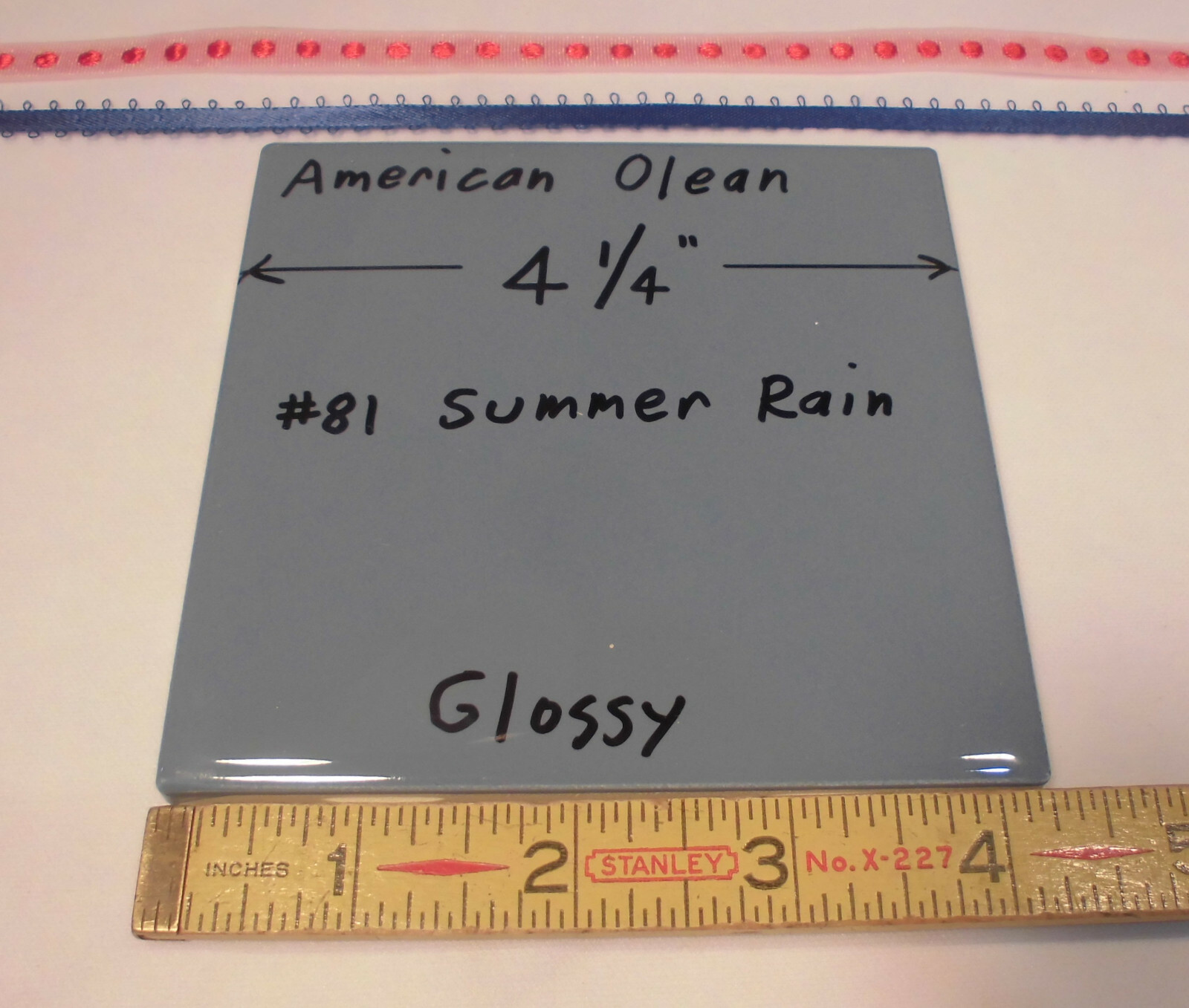 1 pc. Glossy Ceramic Tiles *Blue-Gray * by American Olean 4-1/4″ *Summer Rain*