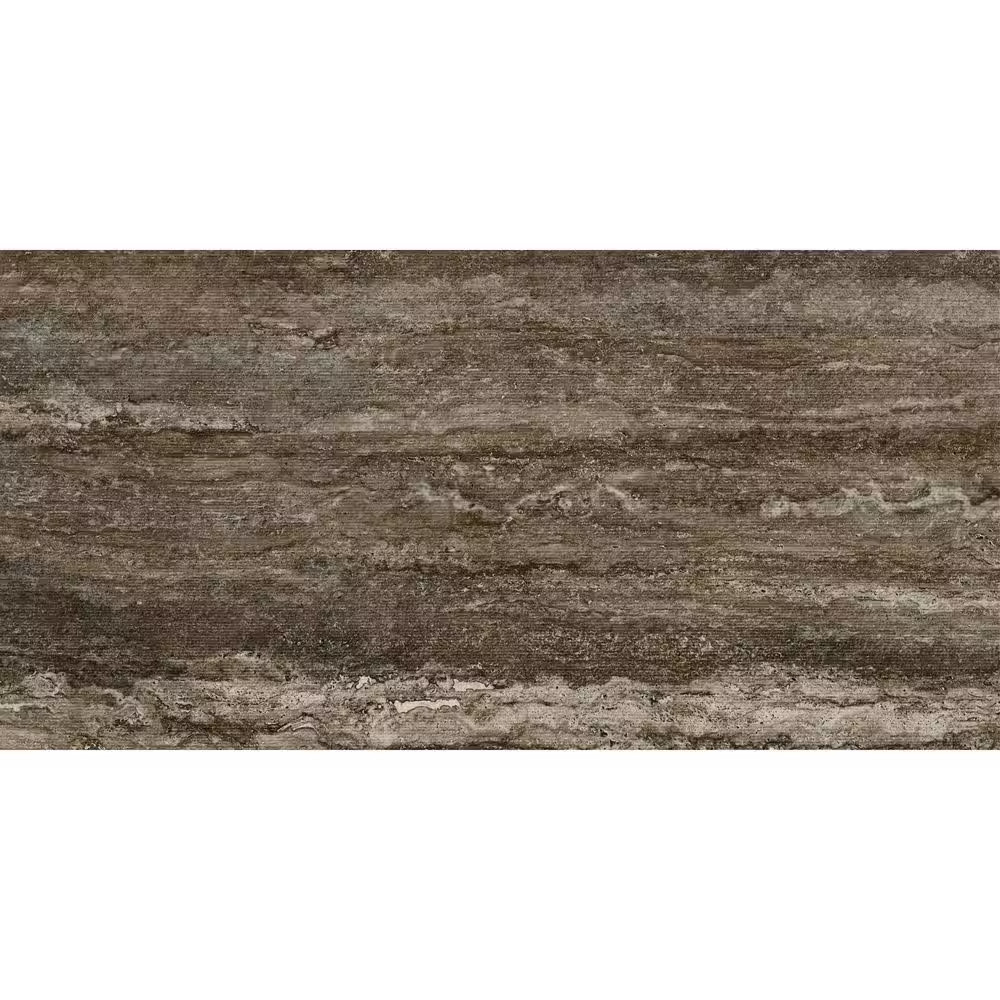 American Travertine Titanium 24 In. X 48 In. Chiseled 3D Porcelain Large Format