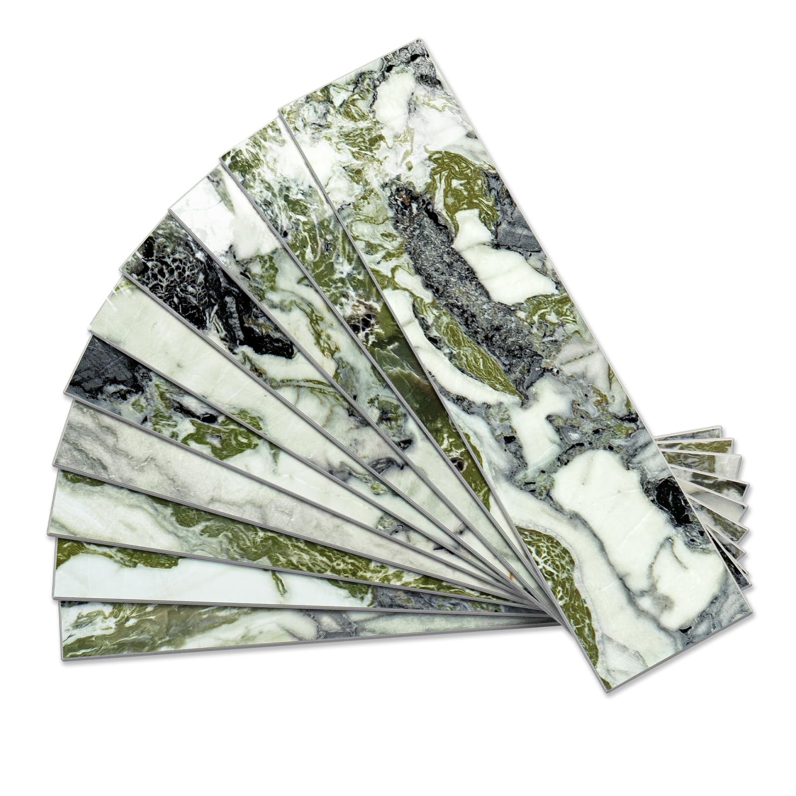 40-Piece Glossy Ice Green Marble Peel and Stick Backsplash Tiles with White G…
