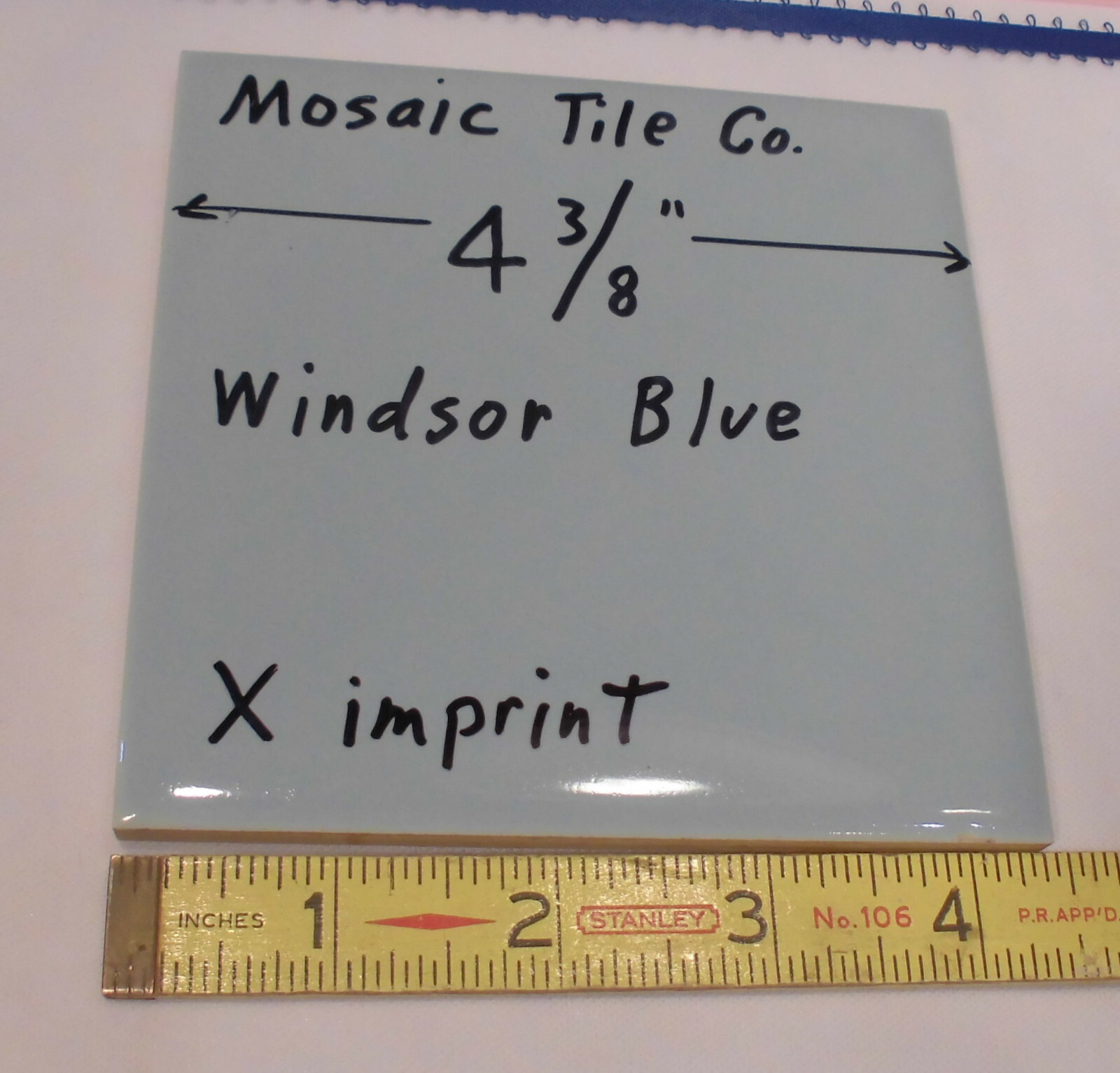 1 pc. *Windsor Blue* 4-3/8″ Glossy Ceramic Tile; Mosaic Co. Concave X Design