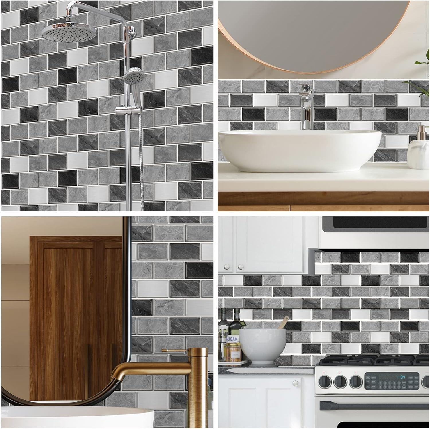 10-piece set of self-adhesive metro-style tile splashbacks for kitchens