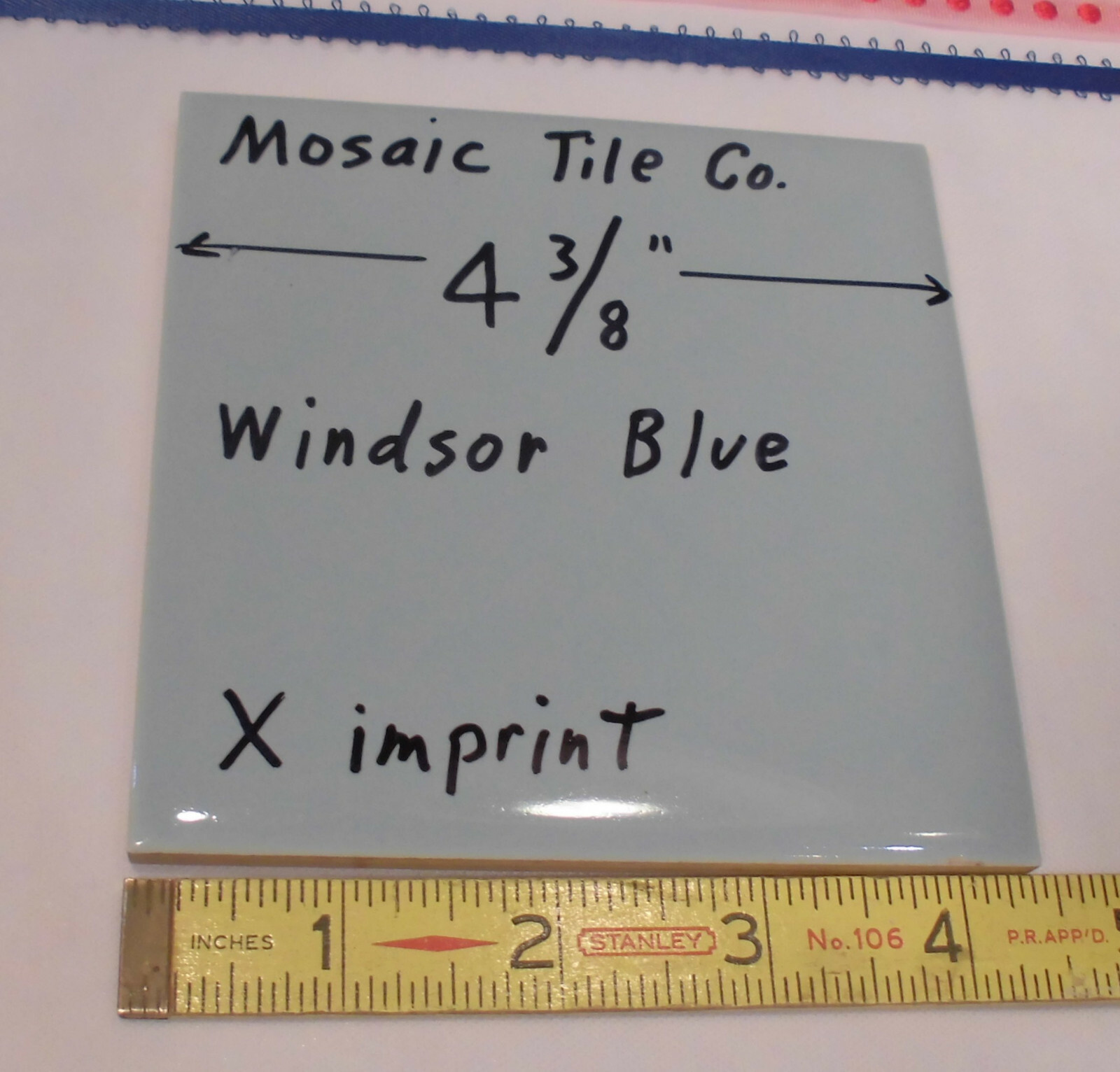 1 pc. *Windsor Blue* 4-3/8″ Glossy Ceramic Tile; Mosaic Co. Concave X Design