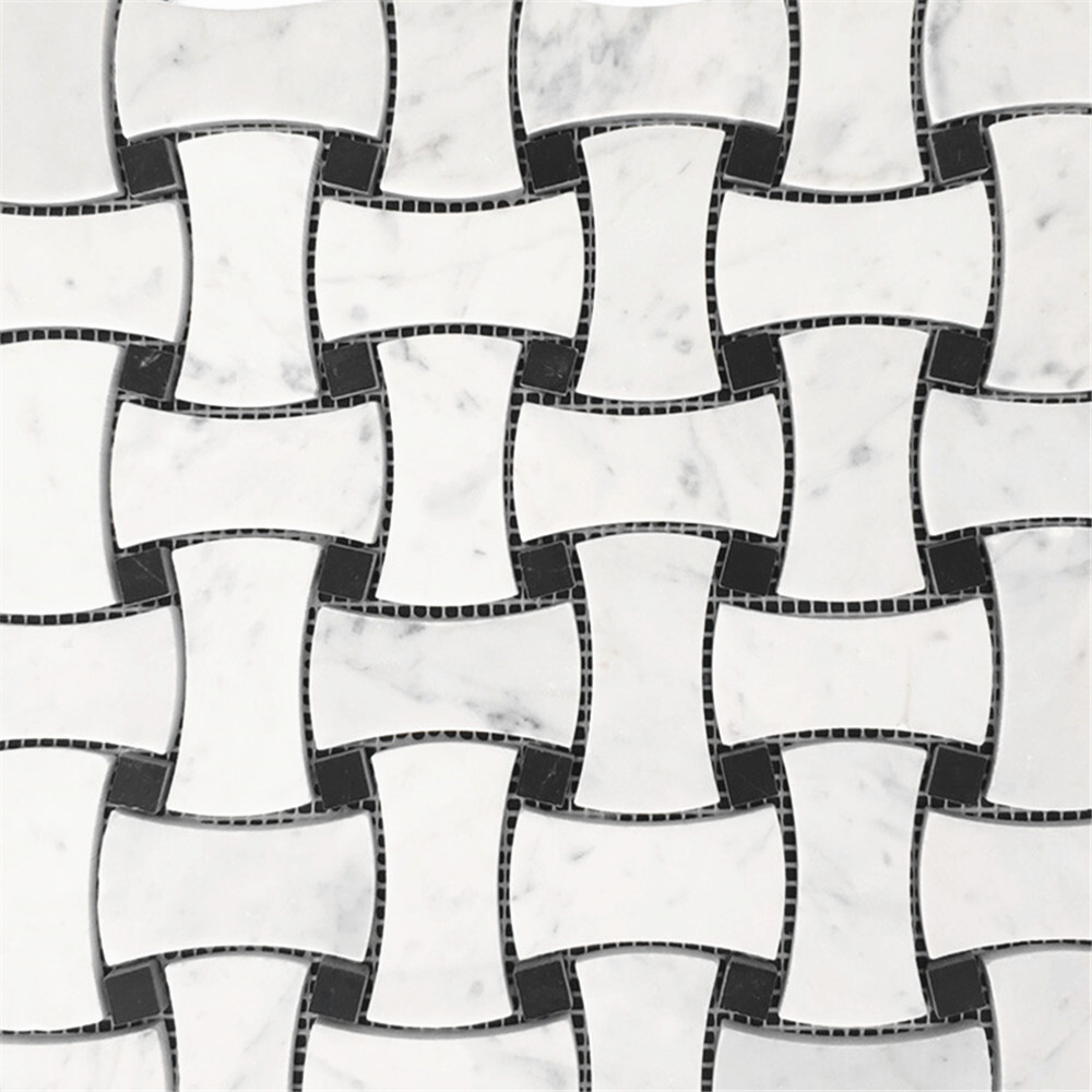 C67L1XH Carrara Venato Marble Big DogBone Basketweave Mosaic Tile Honed