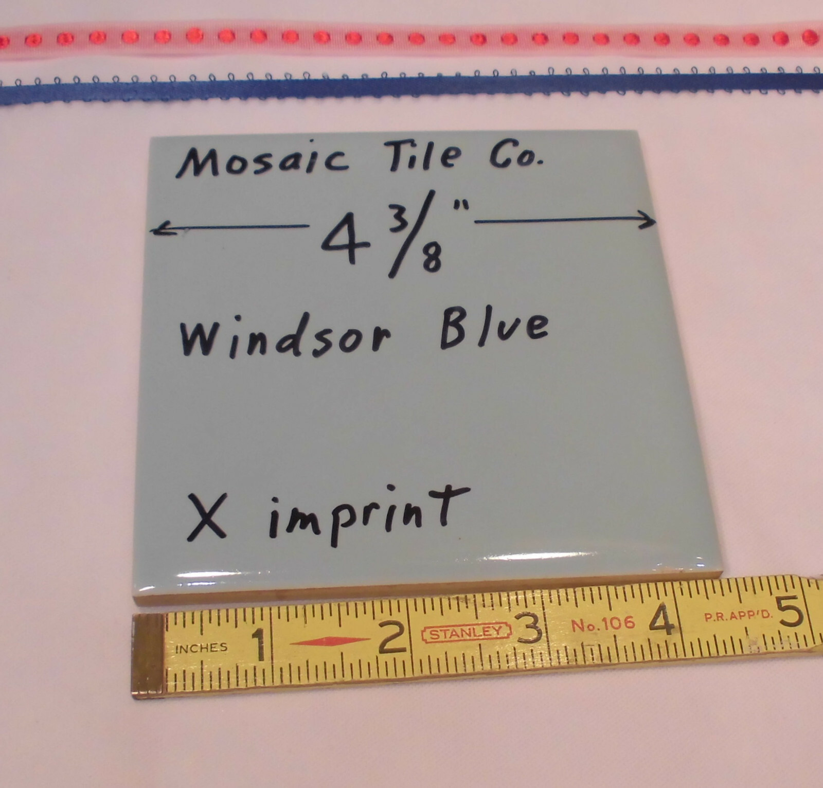1 pc. *Windsor Blue* 4-3/8″ Glossy Ceramic Tile; Mosaic Co. Concave X Design