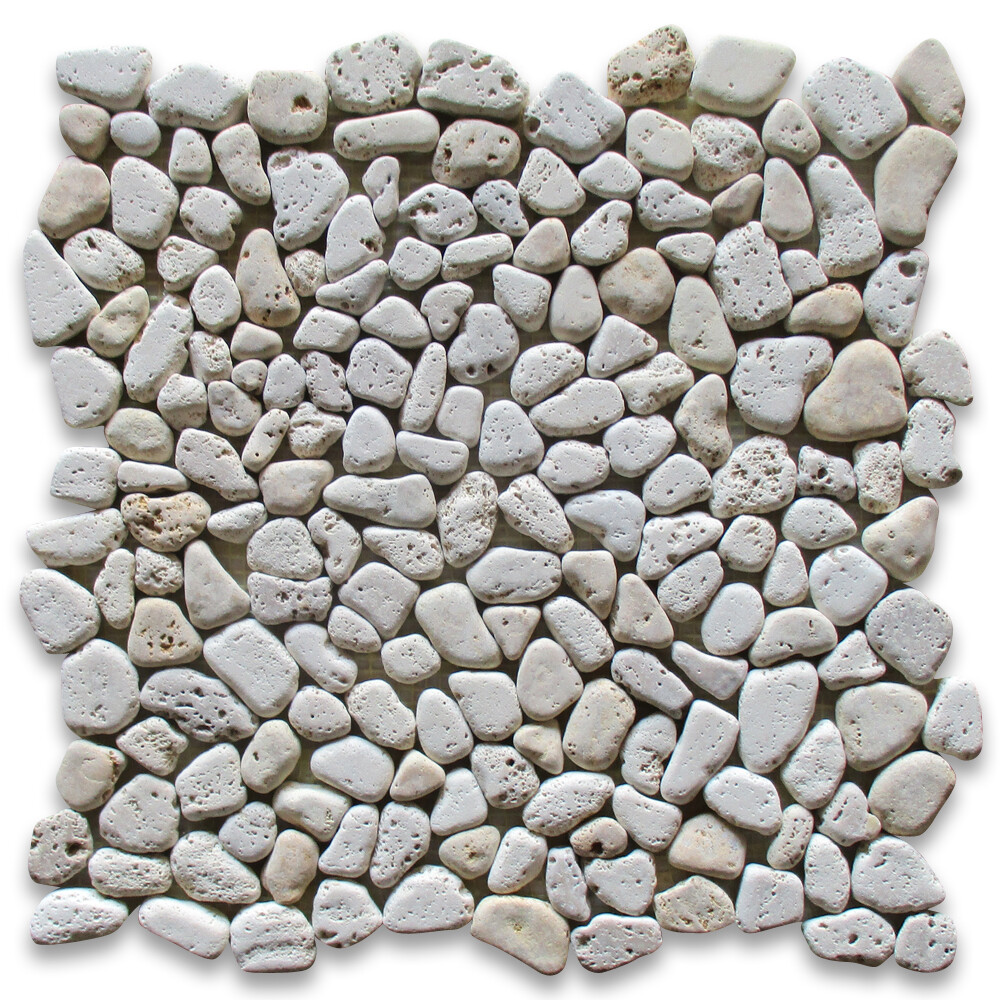 P63T Non Slip Shower Floor Tile Tumbled Pebble Stone Travertine Giallo