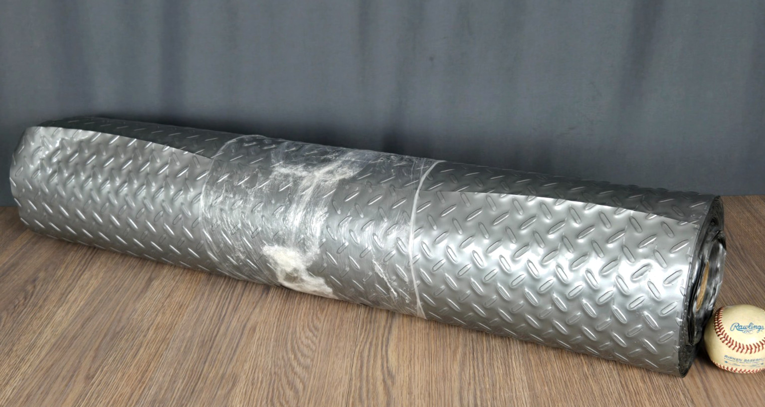 Very long 36″ wide roll PVC Diamond Plate Gray garage trailer floor mat 46 lbs.