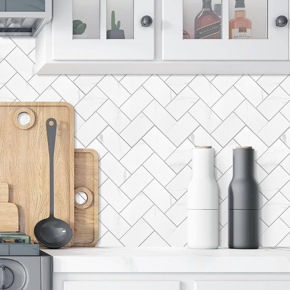 Marble 9.50 In. X 10.70 In. SPC Peel and Stick Backsplash Tile (0.7 Sq. Ft./Pack