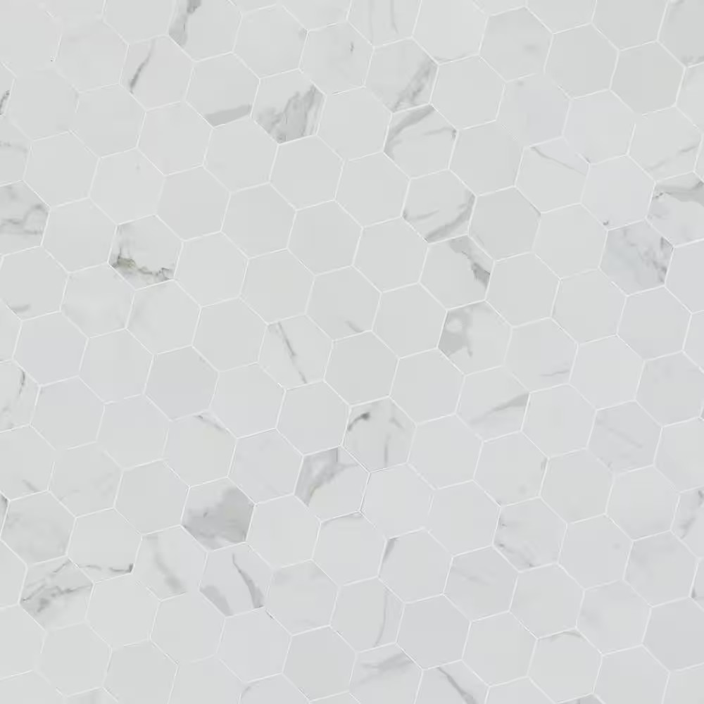 Carrara 12 In. X 12 In. Polished Porcelain Mesh-Mounted Mosaic Floor and Wall Ti
