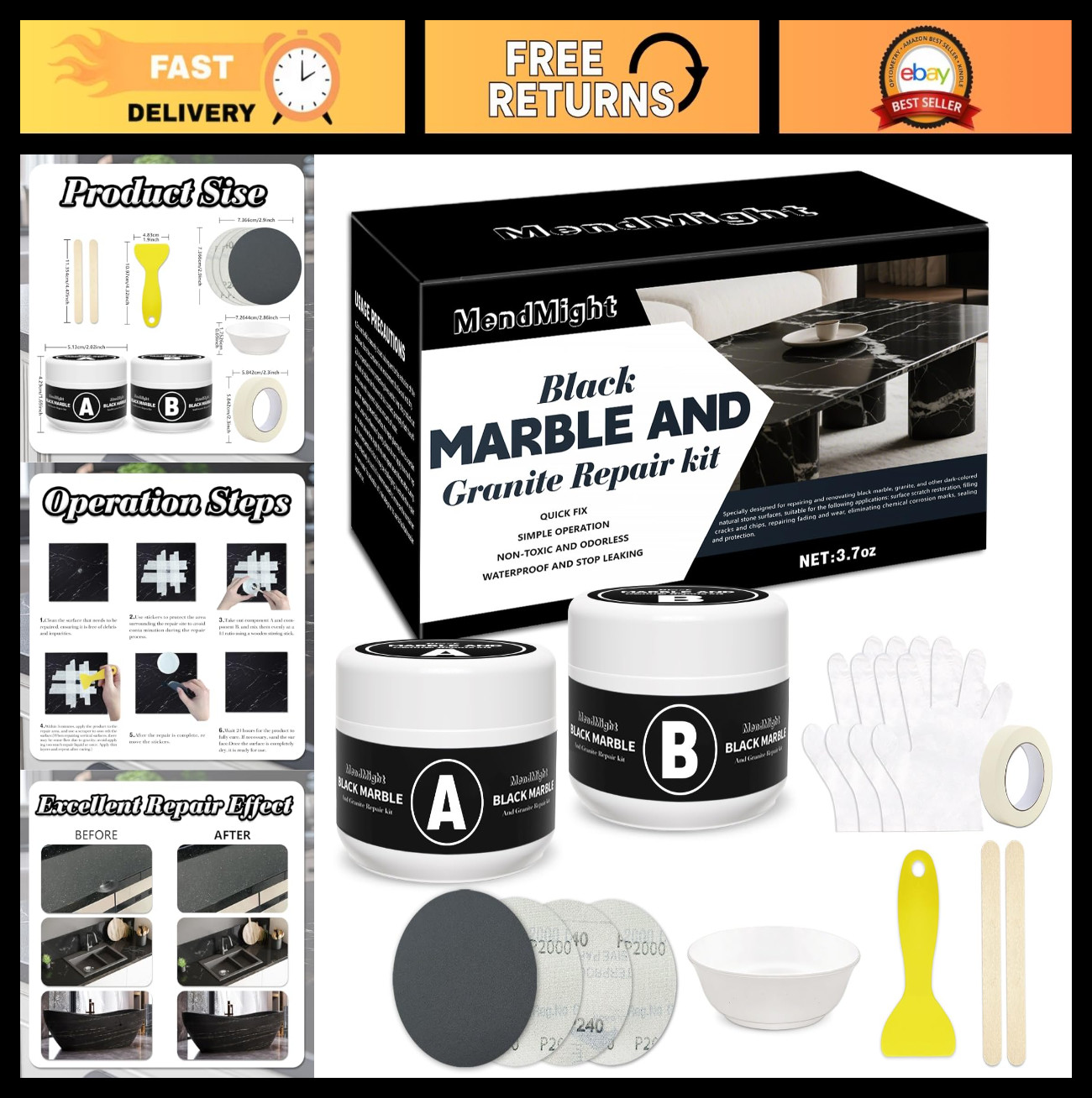 Quartz Countertop Repair Kit – Fix Chips, Cracks & Scratches on Marble, Tile & S