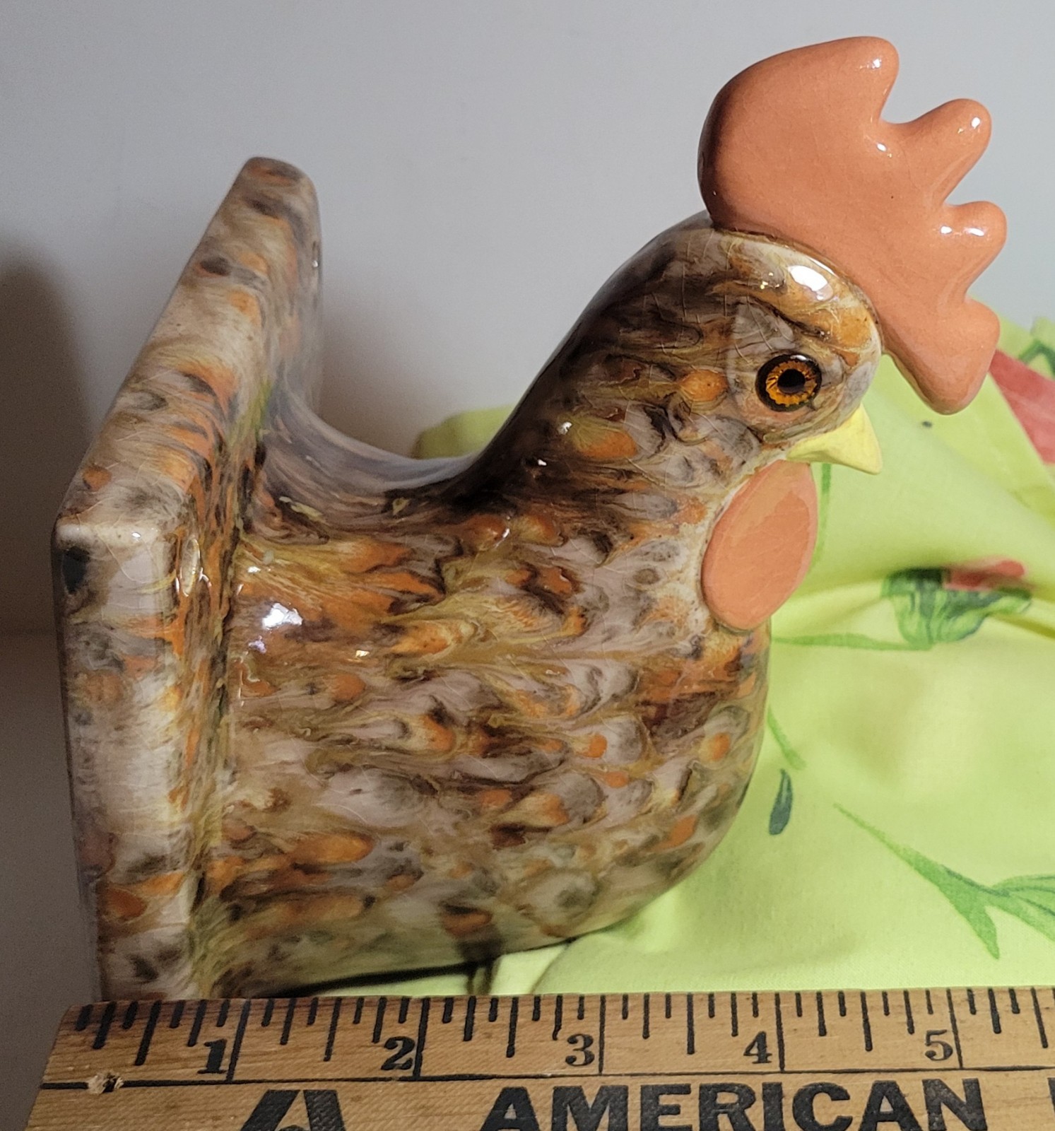 Unque Ceramic Wall Tile 3D Chicken- Rooster Head Glass Eyes Makers Mark dL