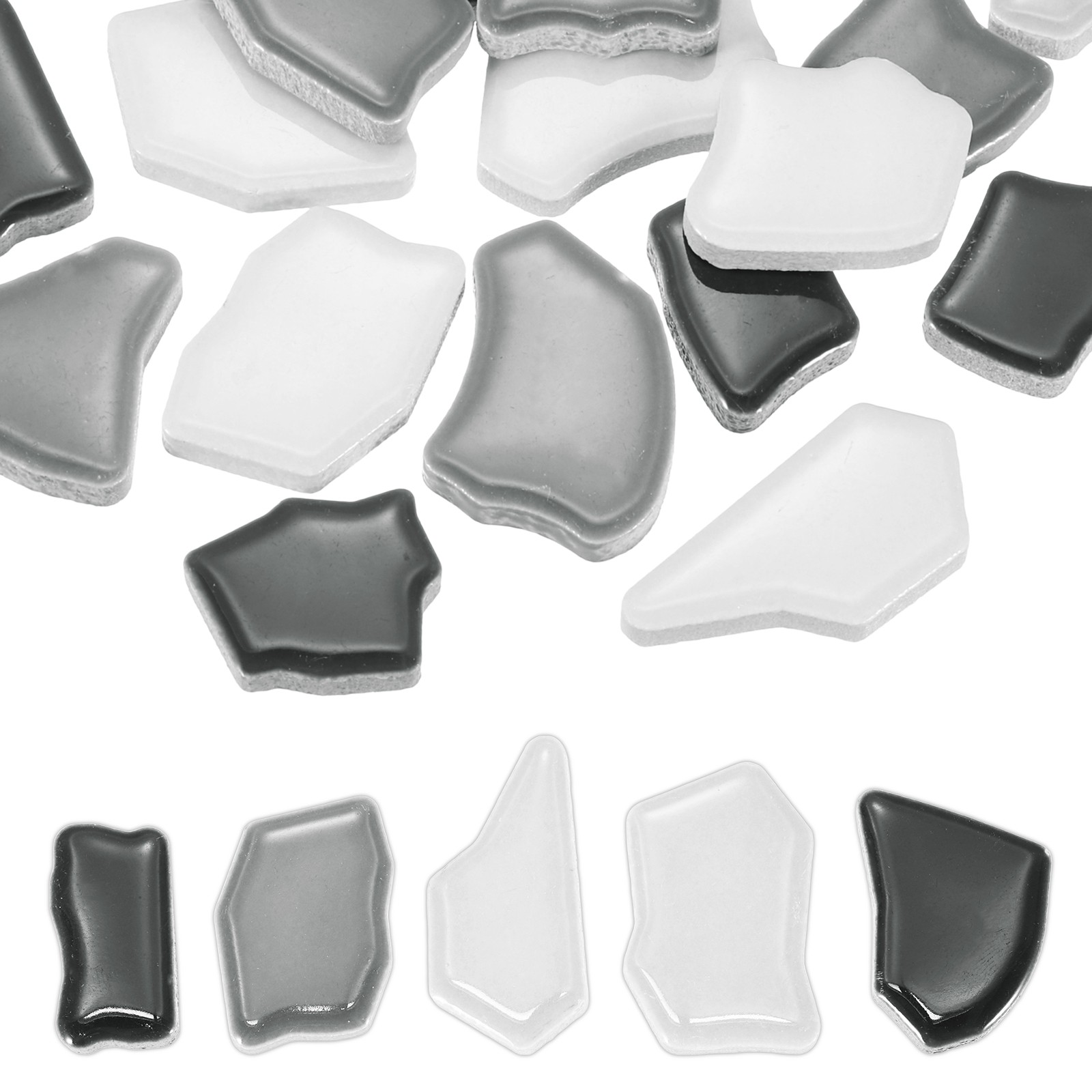 500g/1.1LB Irregular Ceramics Mosaic Tiles, Black White Gray